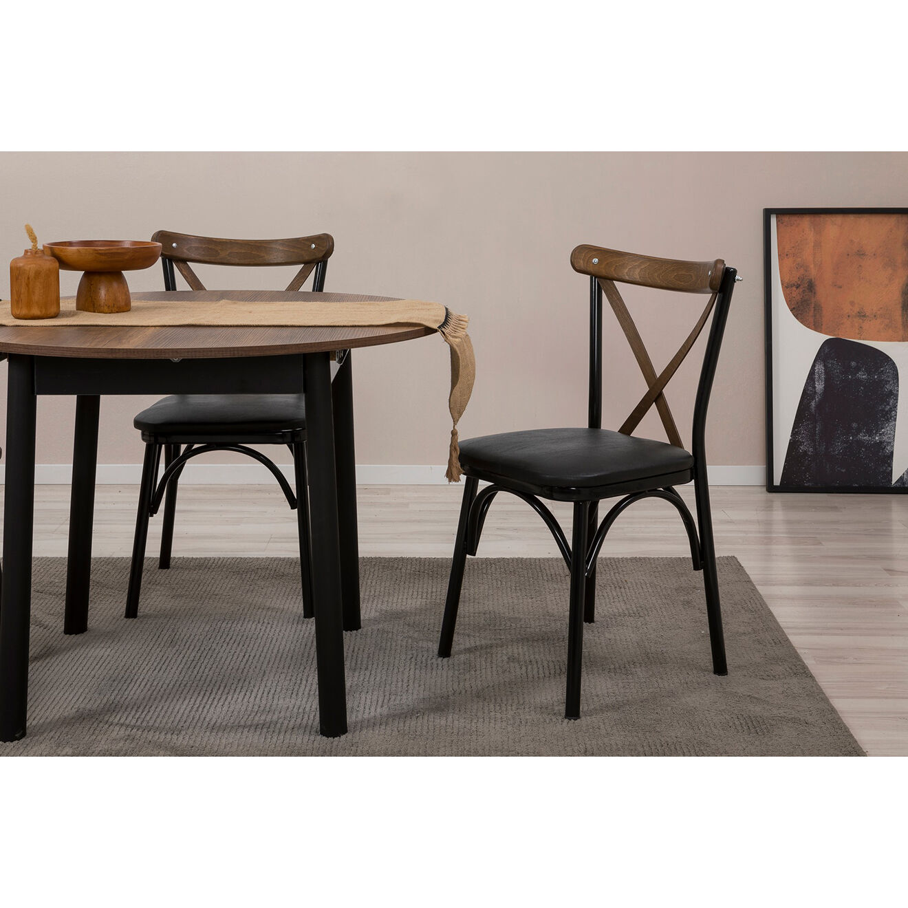 Homitis Table extensible + 2 Chaises Oliver noir/noyer