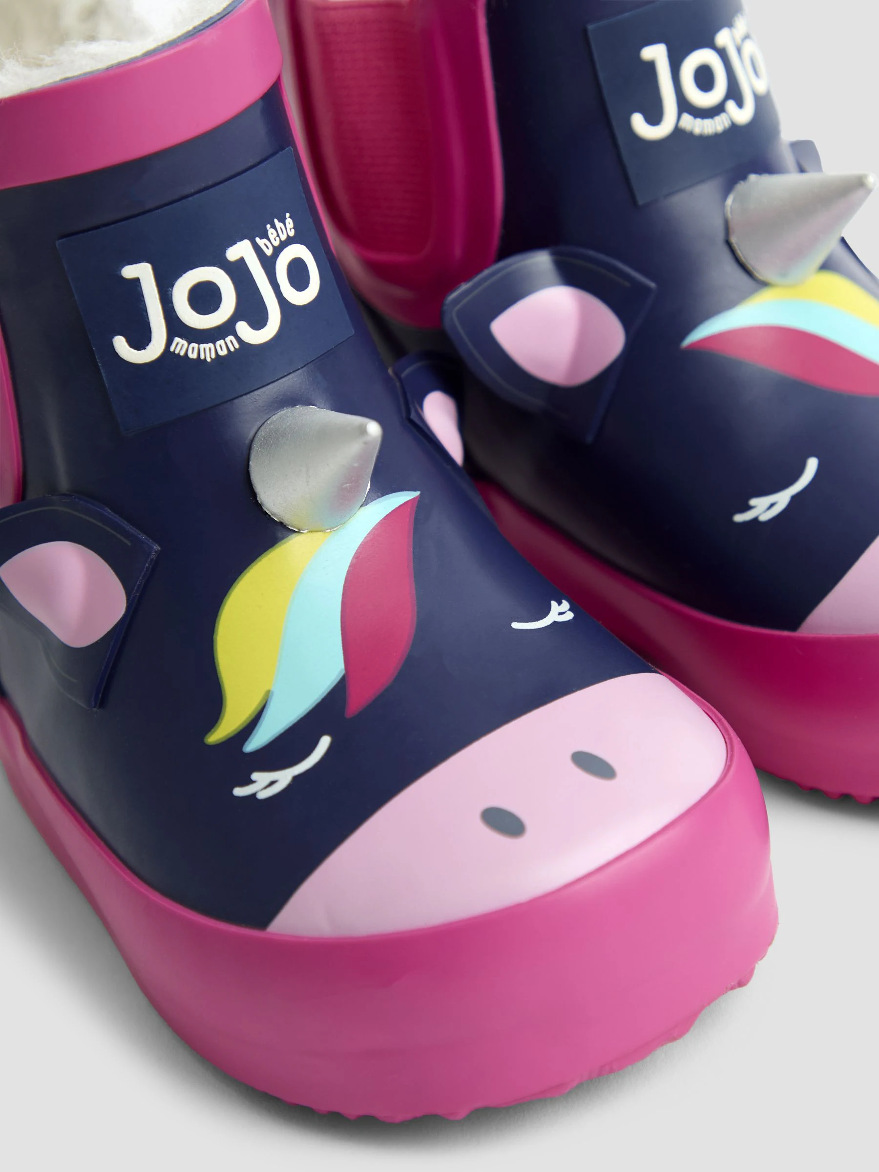 Marineblauw/roze eenhoorn - JoJo Maman Bébé Print Cosy Short Wellies