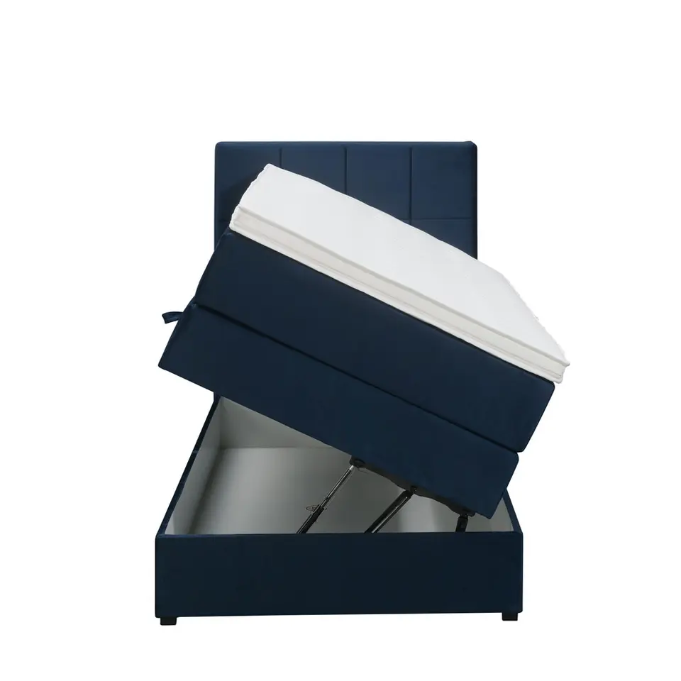 Boxspring met opbergruimte Liv geblokt - blauw - 90x200 cm