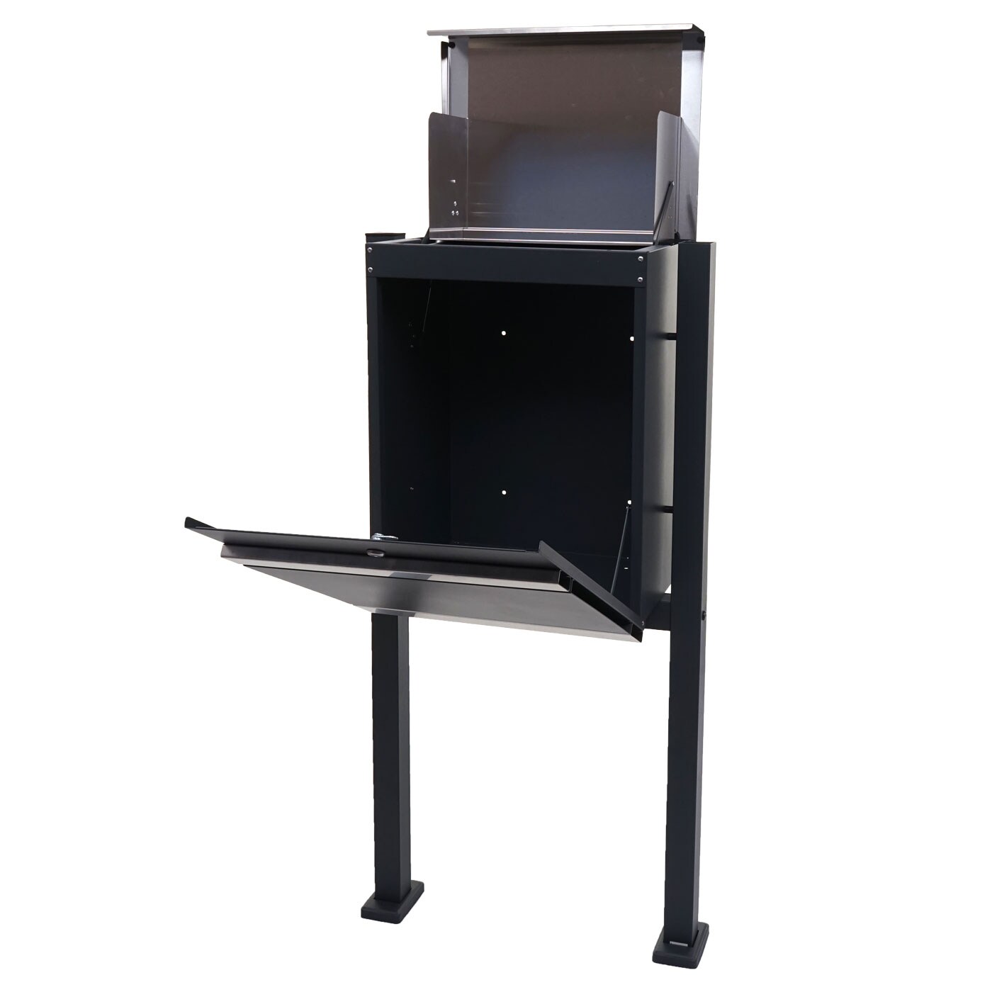 Paketkasten mit Standfuß MCW-K41, Paketbox Paketstation Standbriefkasten, Metall ~ Edelstahl verzinkt anthrazit