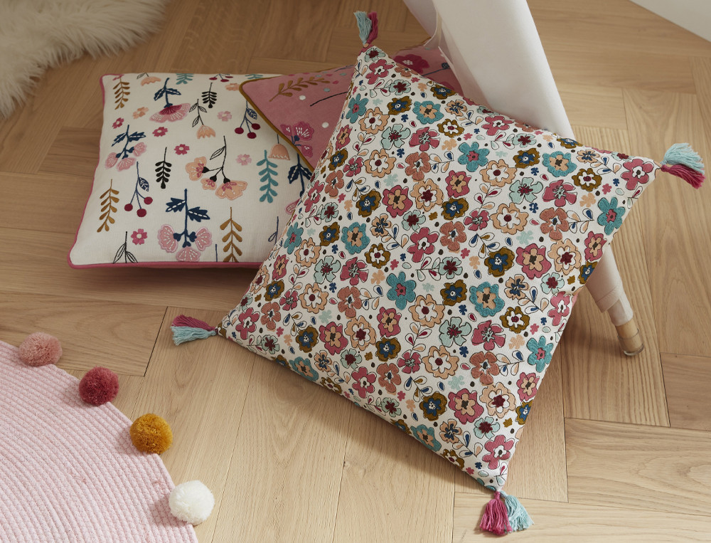 Coussin imprimé et brodé-Forêt enchantée