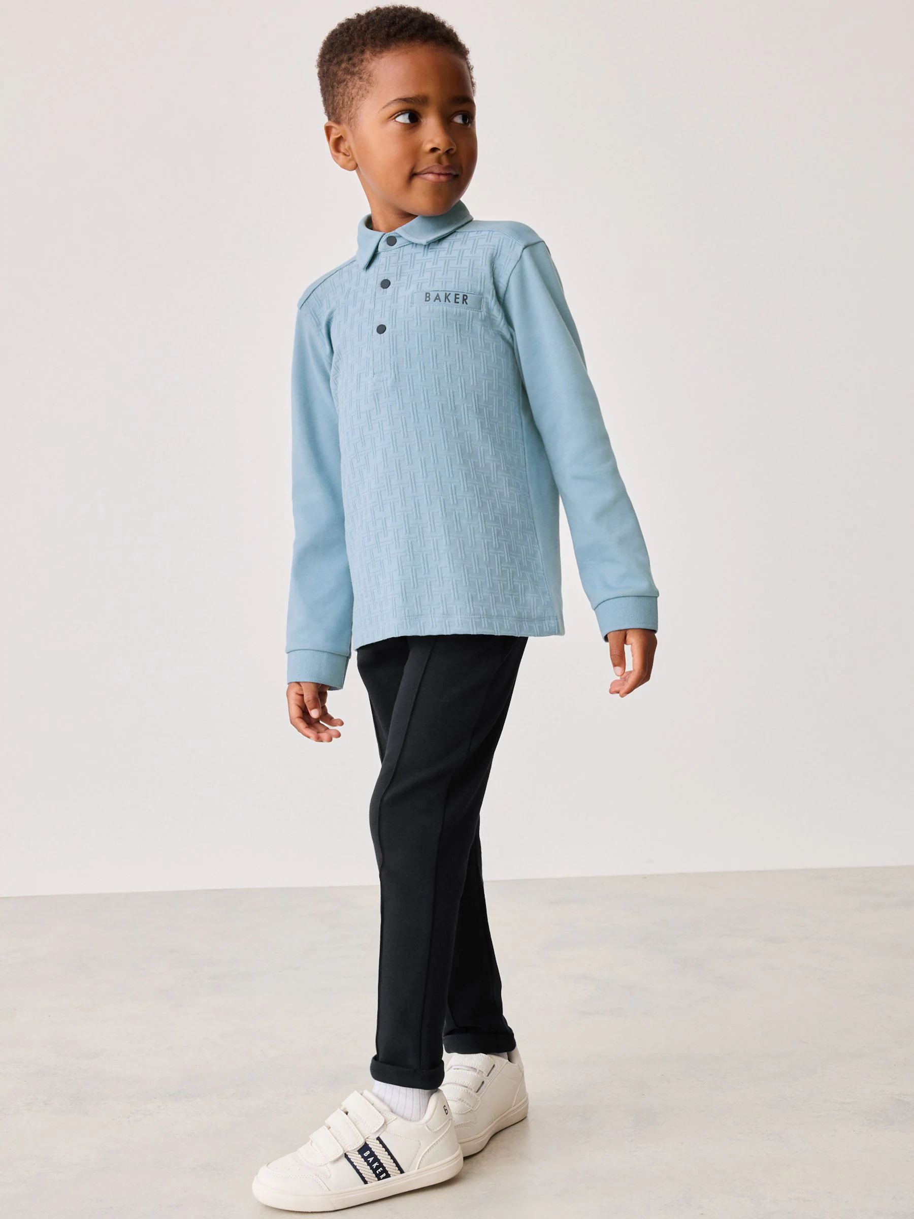 Blauw - Baker by Ted Baker set van 100% katoenen poloshirt en broek met textuur