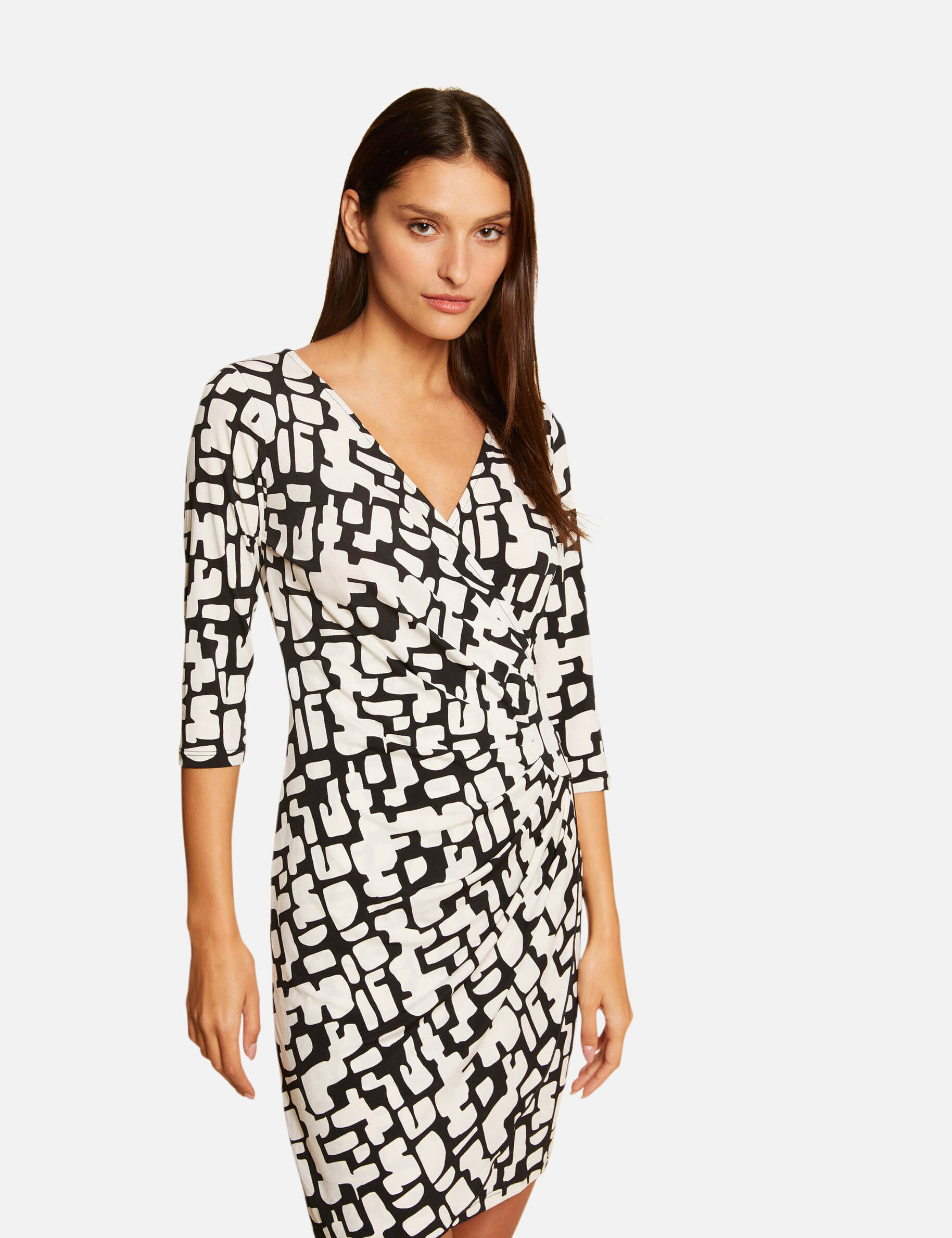 Robe ajustée drapée imprimée ecru femme - ecru