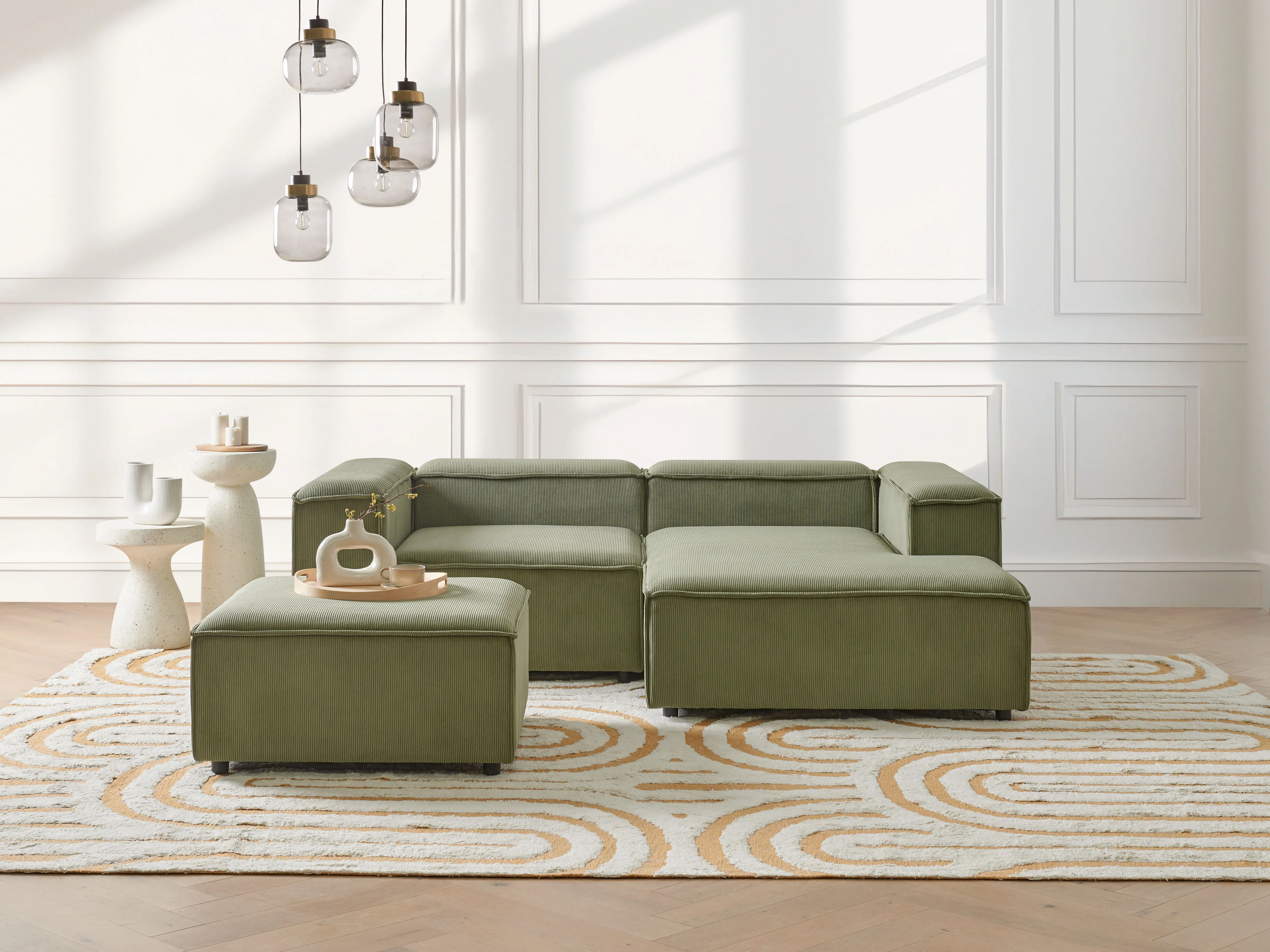 Modulaire hoekbank 3-zits ARDAL Corduroy Groen met ottomaan linkszijdig