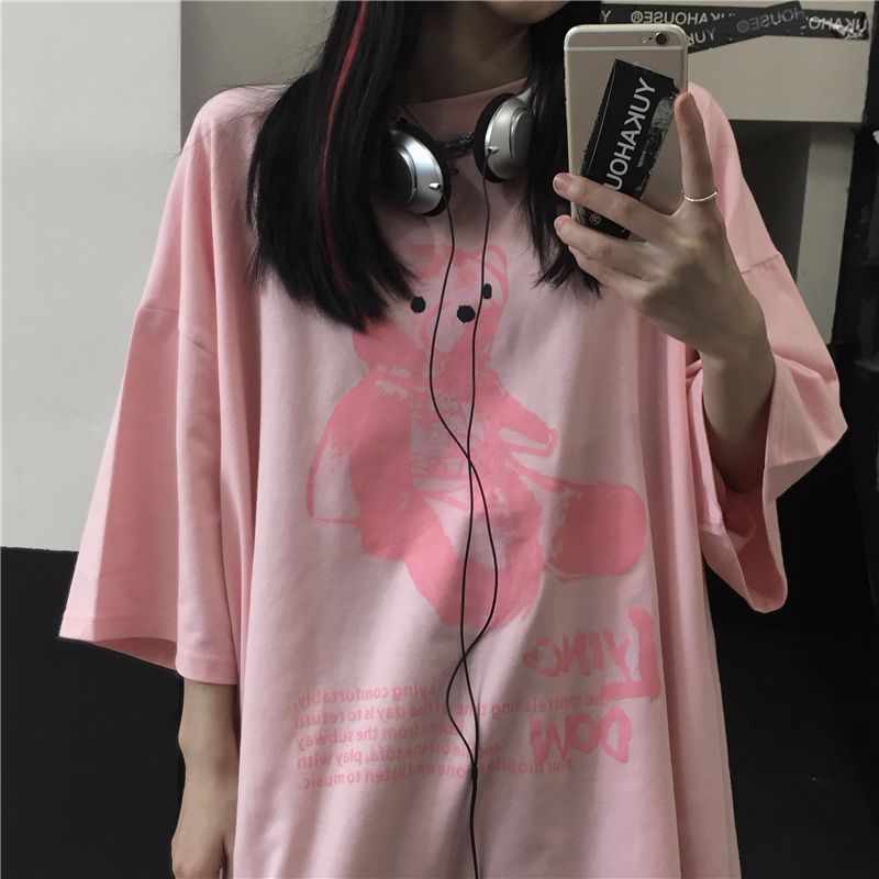 Porstina - Oversized T-shirt met berenprint en elleboogmouwen