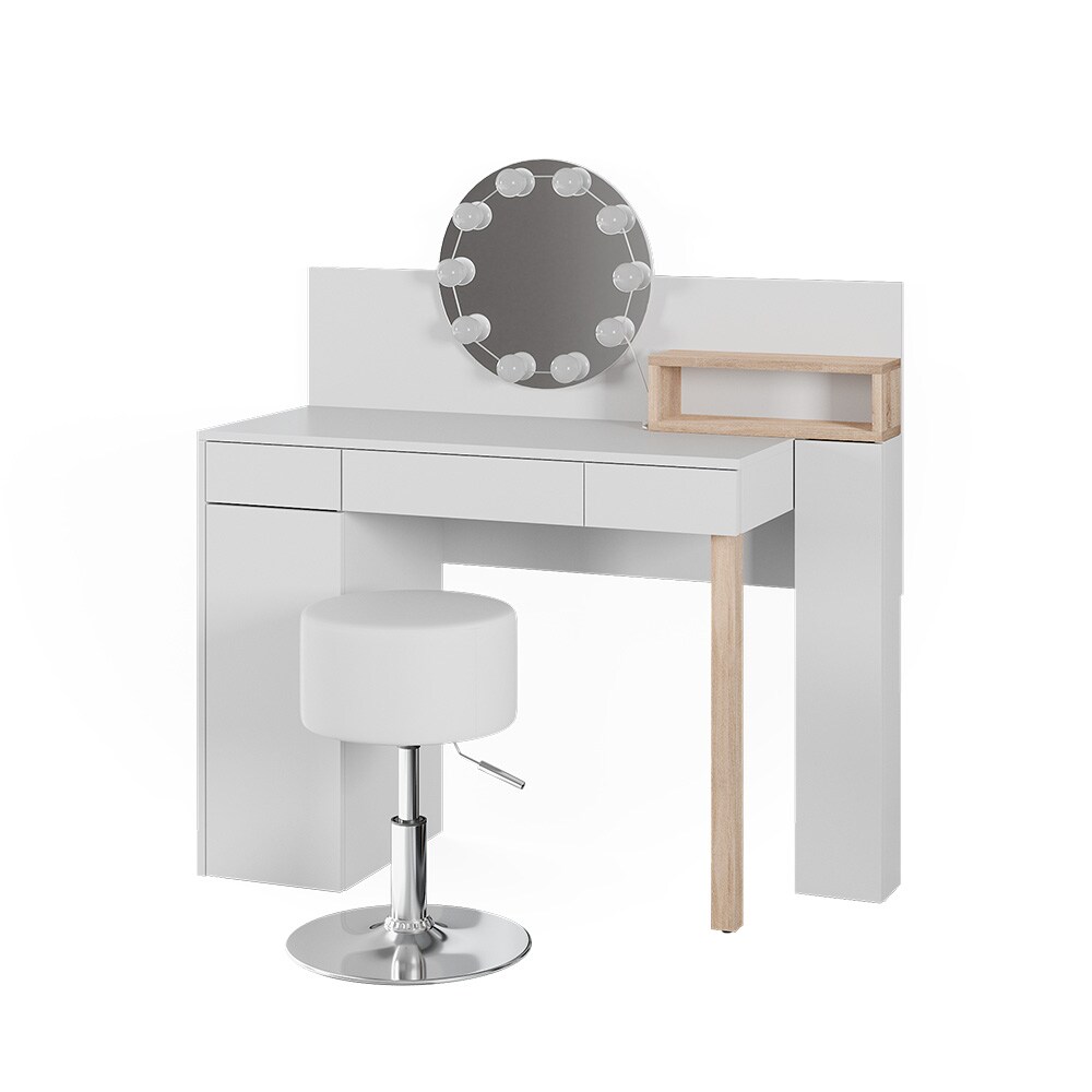 Vicco Schminktisch Olivia, weiß, Frisiertisch mit Hocker und LED-Lichterkette
