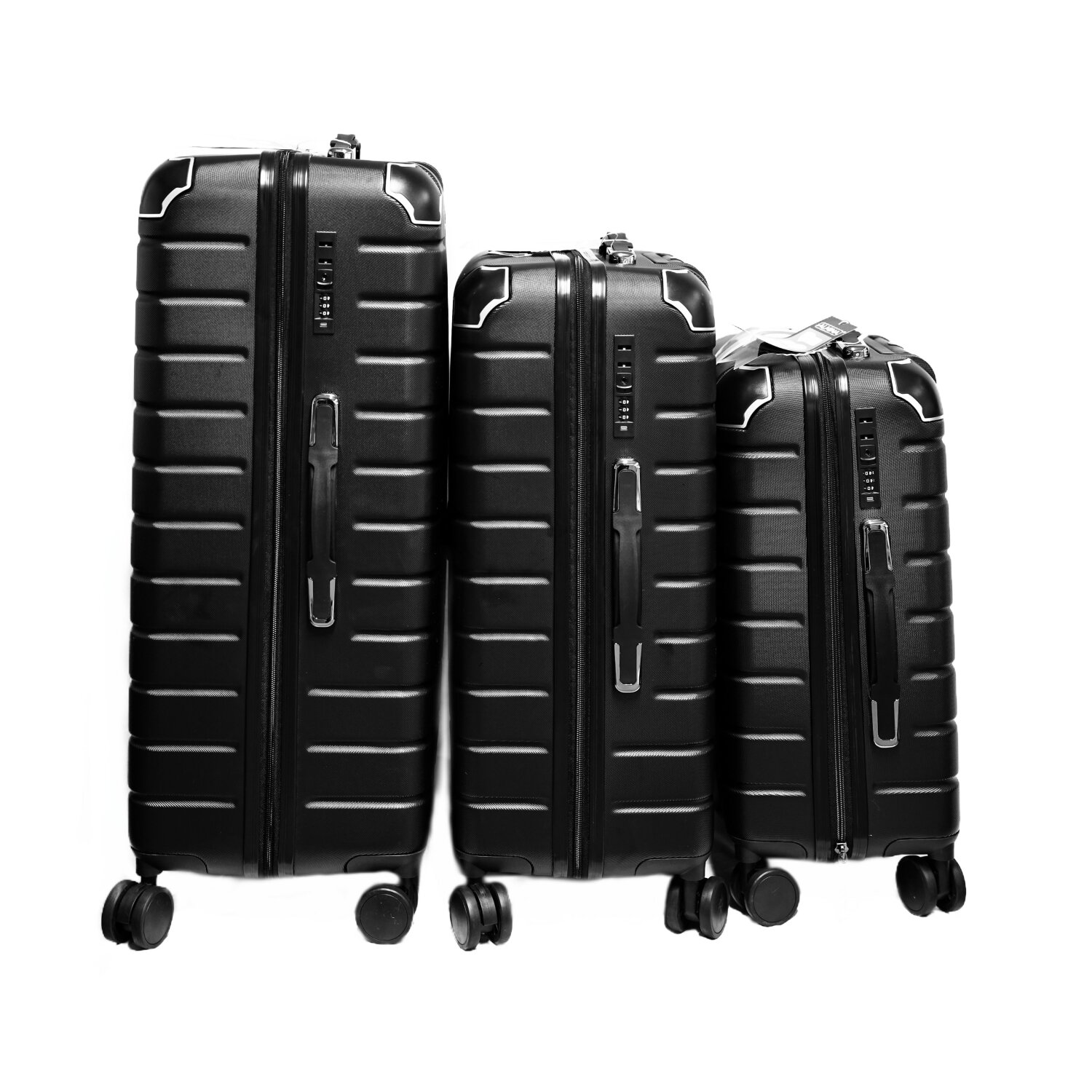 3 Tlg. Reisekoffer- Set Schwarz mit 4 Räder 360° drehbar Hartschale