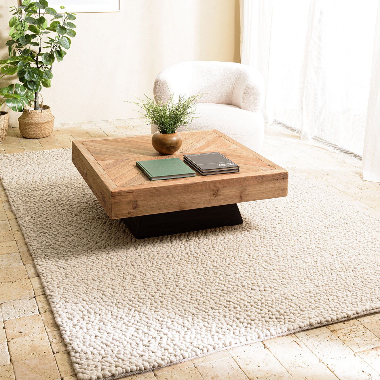 Macabane Tapis en Laine bouclée Quentin beige - 290x200 cm
