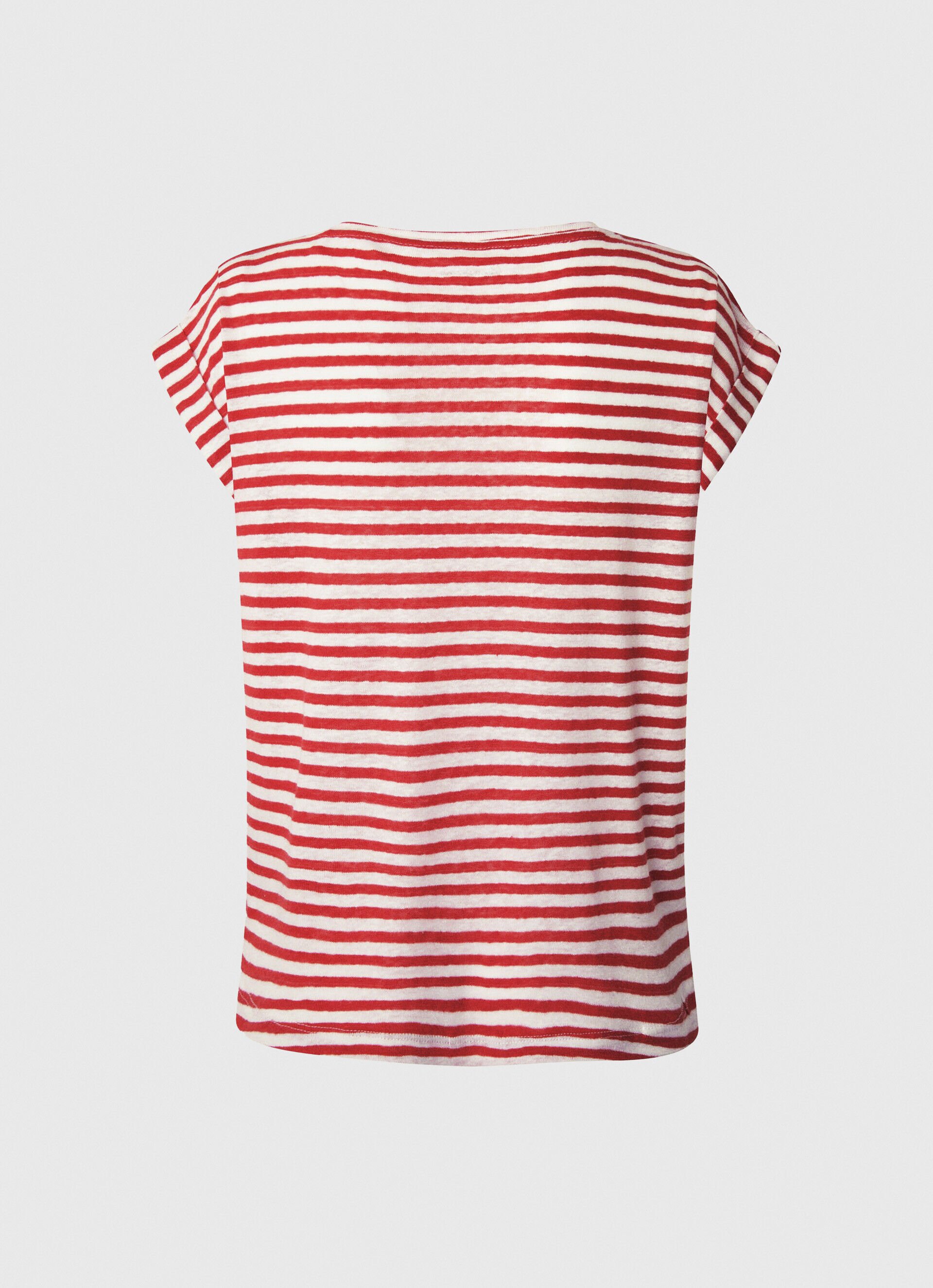 CAMISETA COM ESTAMPA DE LINHO LISTRADO - vermelho estúdio
