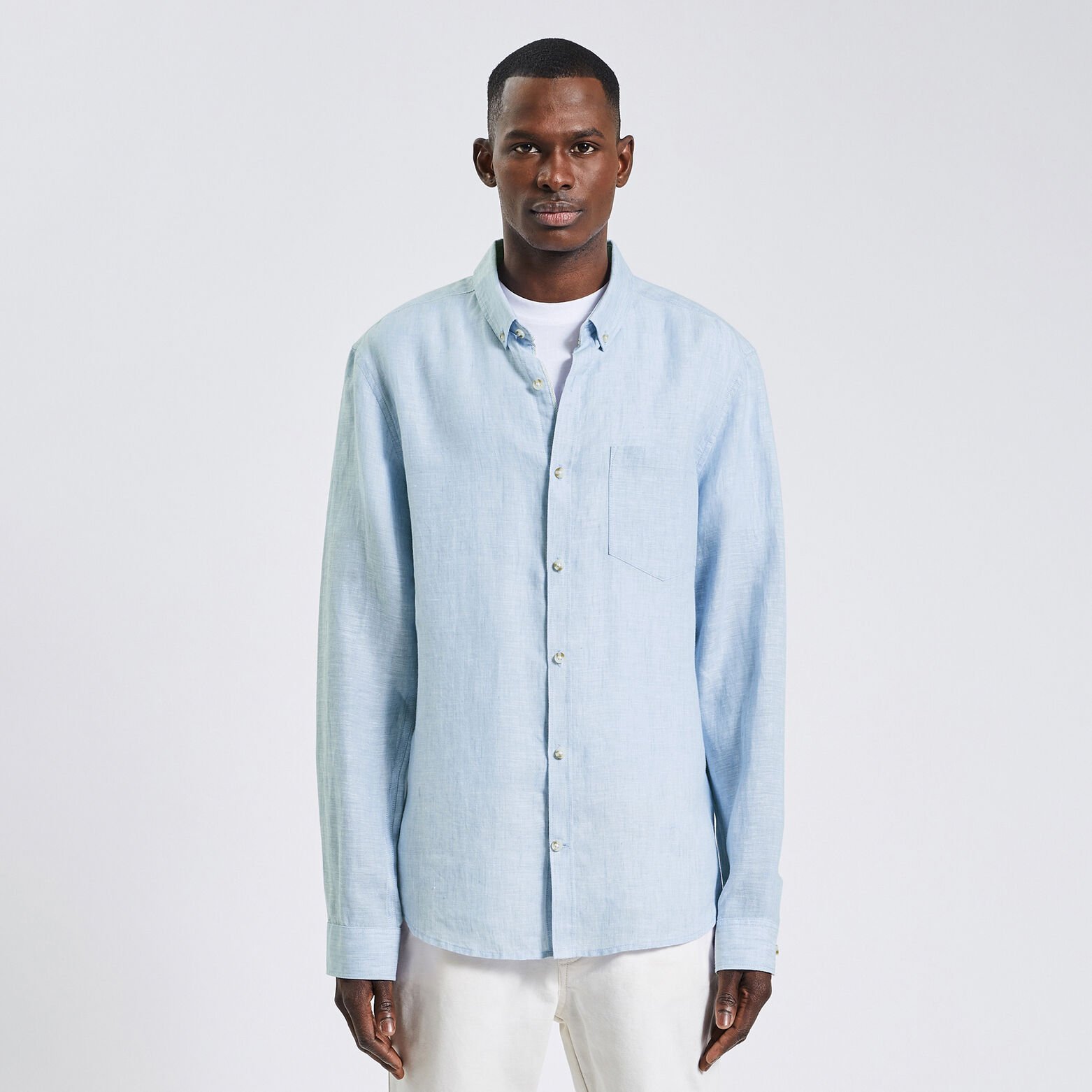 Chemise regular unie lin Bleu clair