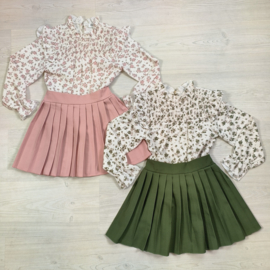 Floral top & pleated skirt set - Roze
