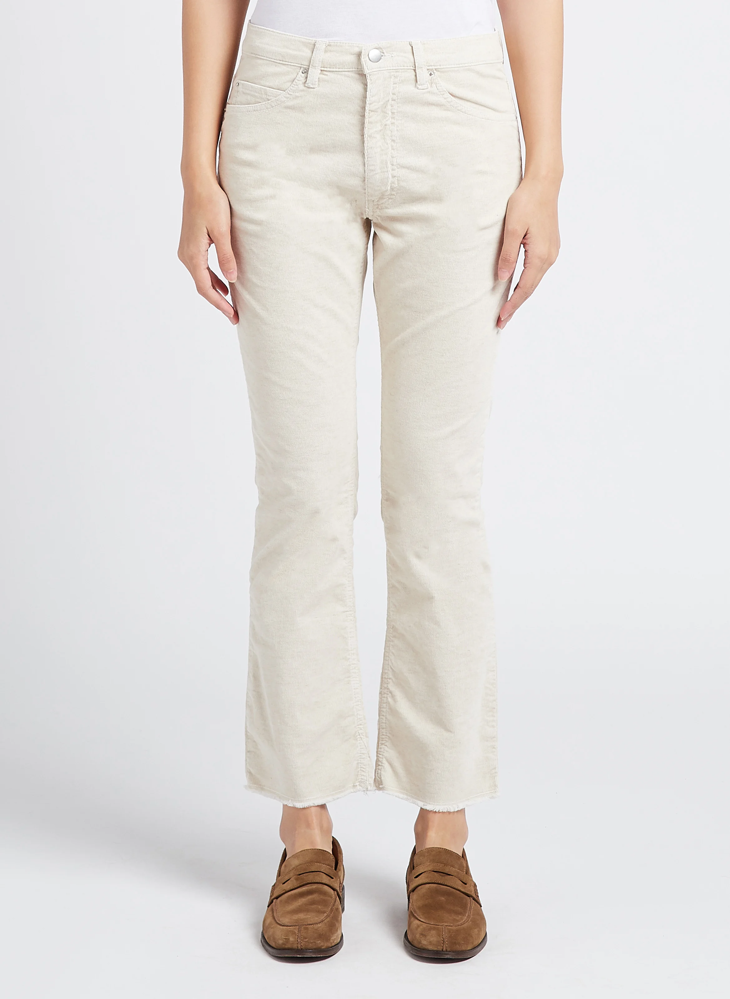 CARA - Jean bootcut cropped en coton mélangé | Blanc