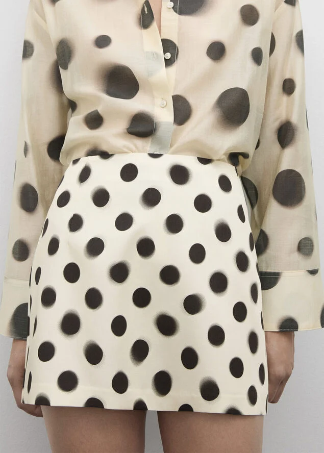 MANGO Polka dot satin mini skirt Light beige