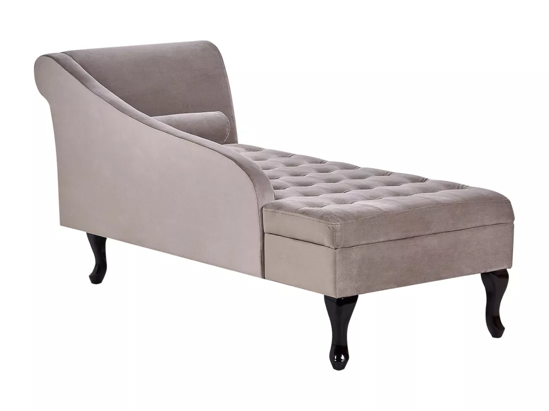 Chaise longue côté droit en velours taupe avec rangement PESSAC