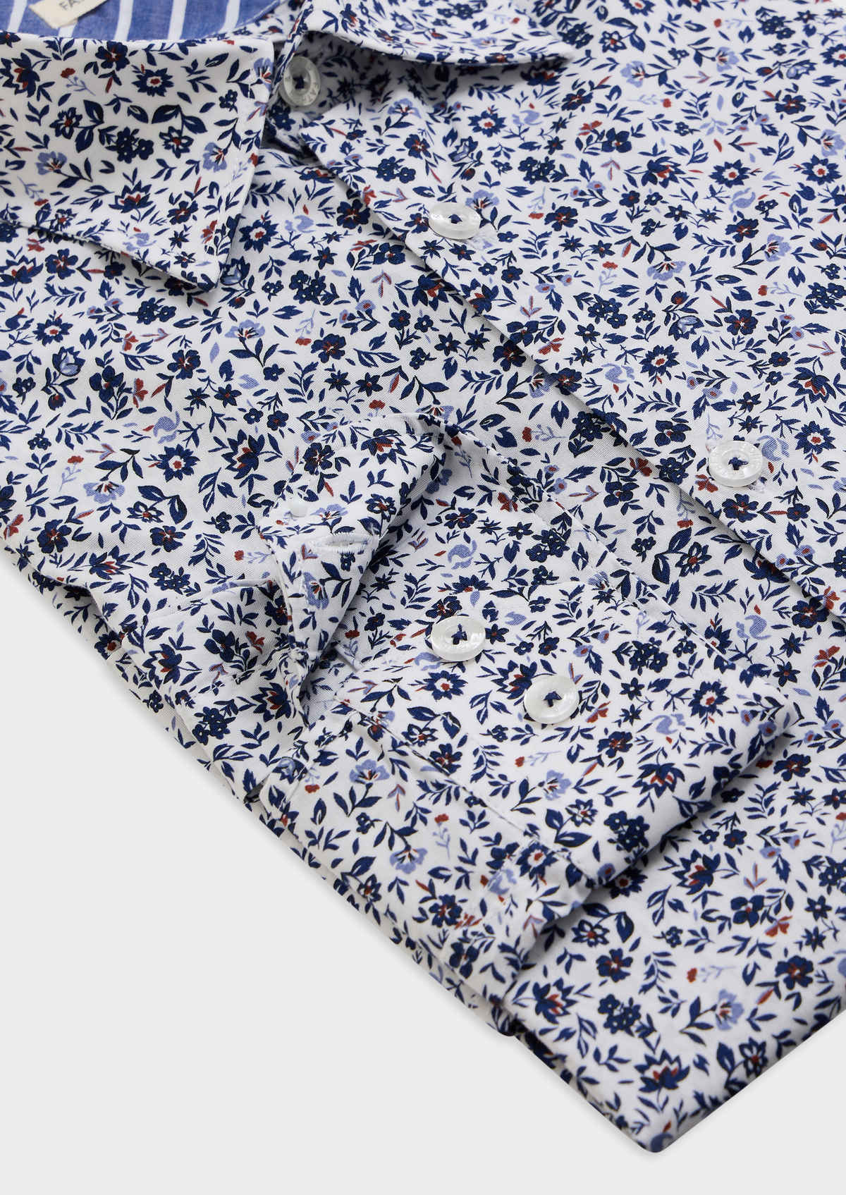 Chemise sport Regular en popeline de coton stretch blanc à motif fleuri bleu