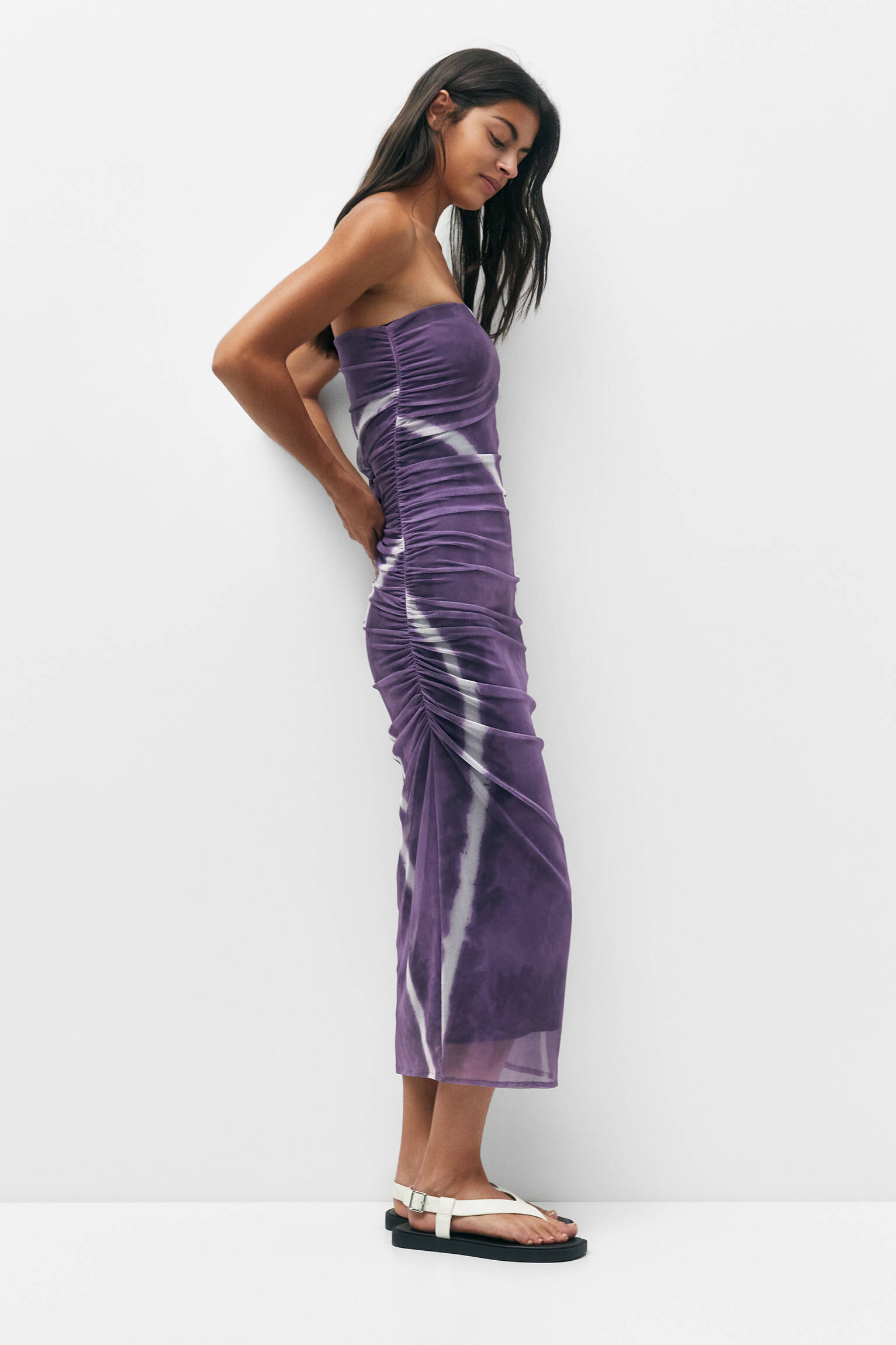 VESTIDO MIDI DE TULE TIE-DYE MALVA - MALVA