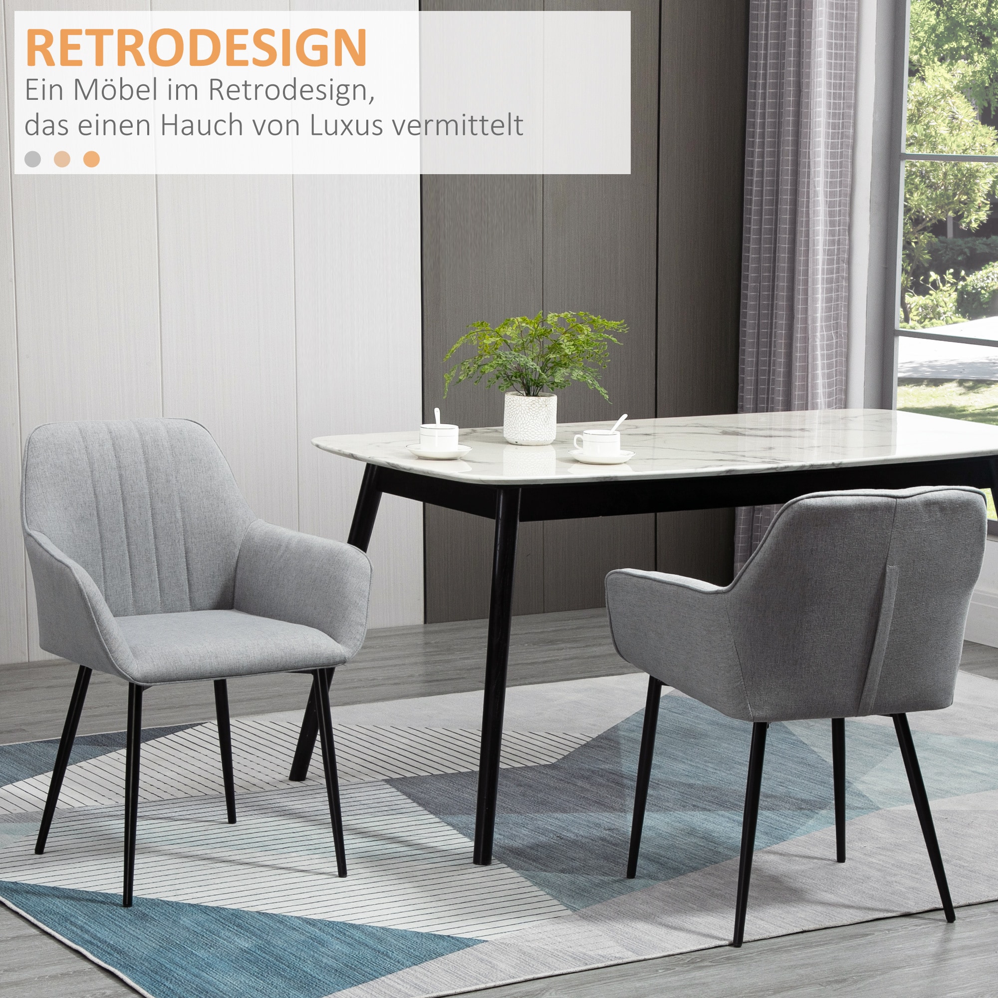 HOMCOM Stuhl 2-teilige Esszimmerstühle, mit atmungsaktivem Leinenbezug 59,5 x 56,5 x 81 cm (LxBxH)