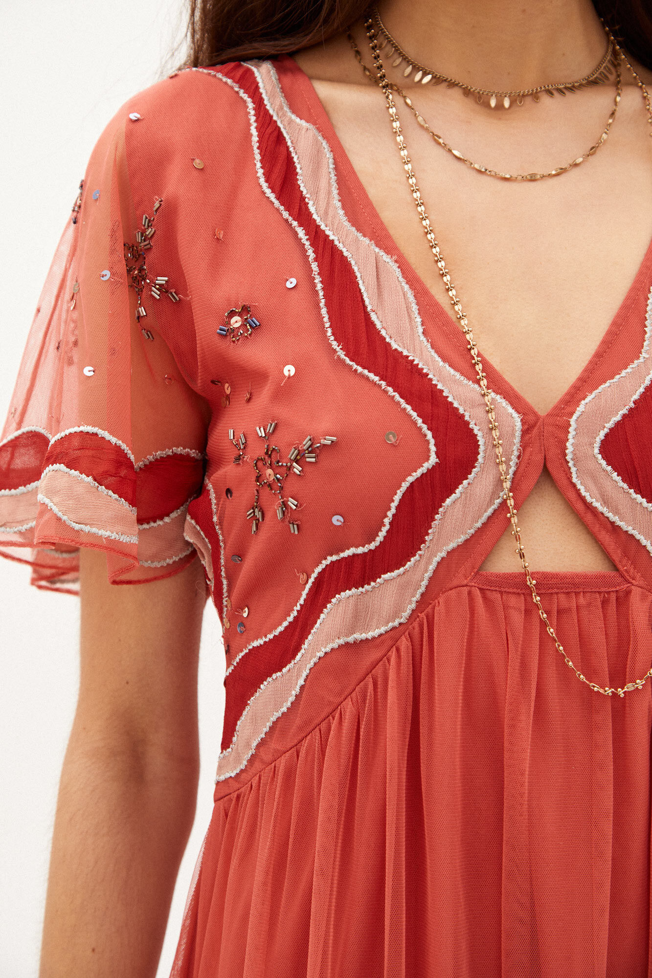 Núria Vestido midi bordado - Rosa