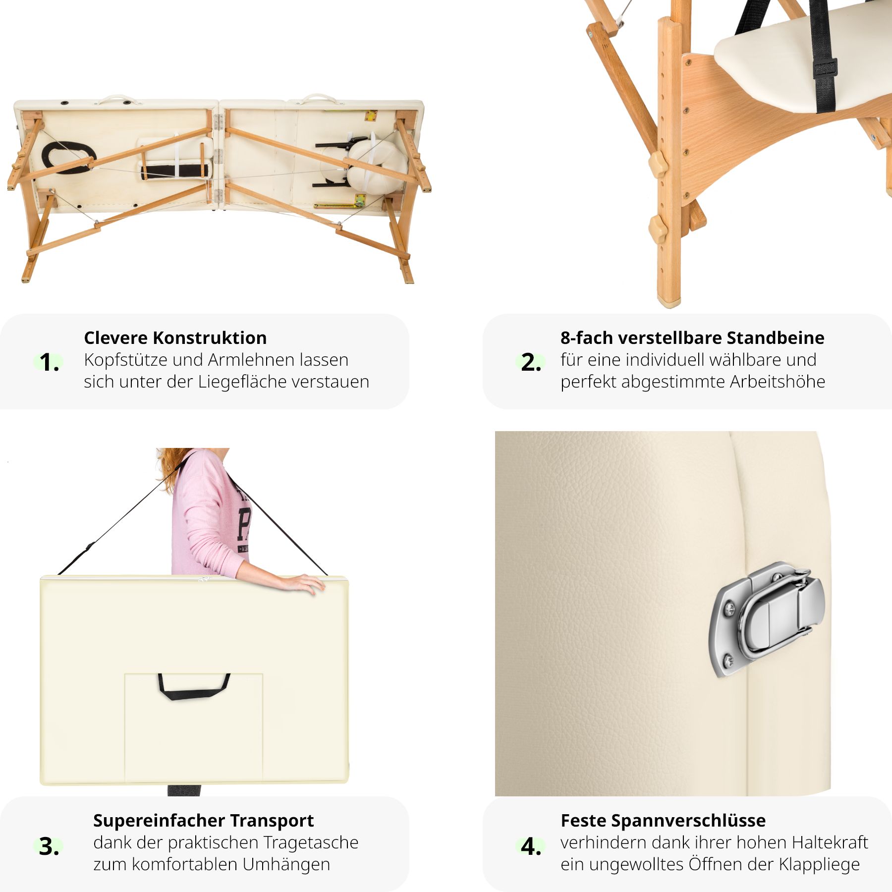 tectake® 2 Zonen Massageliege, mit Holzgestell, verstellbare Ablagen für Kopf und Arme, 210 x 95 x 62 - 84 cm