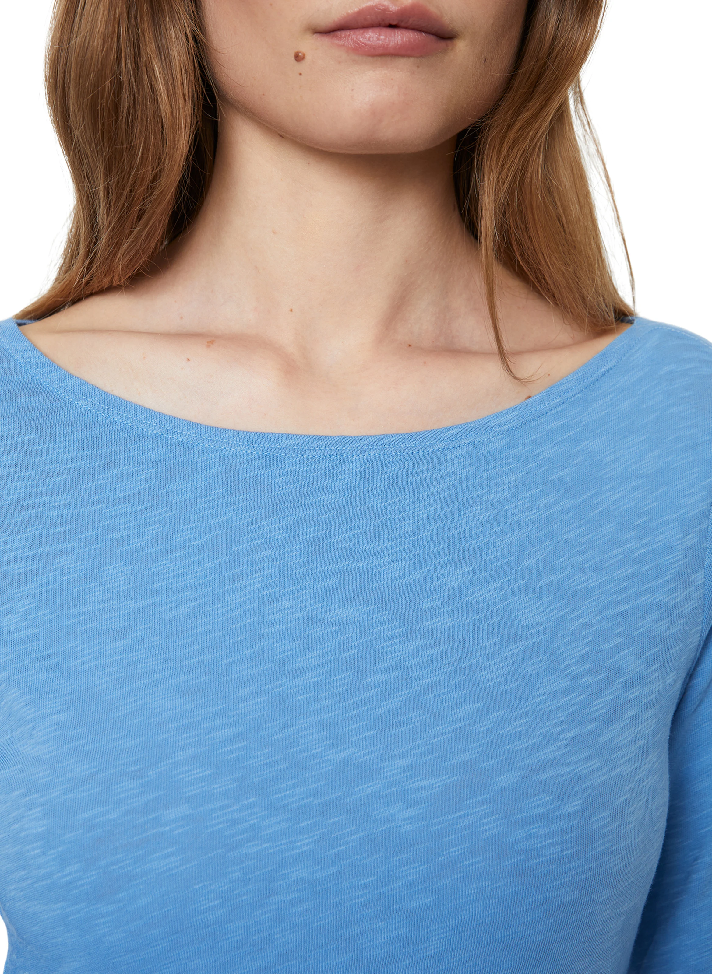 Tee-shirt droit col bateau en coton bio | Bleu