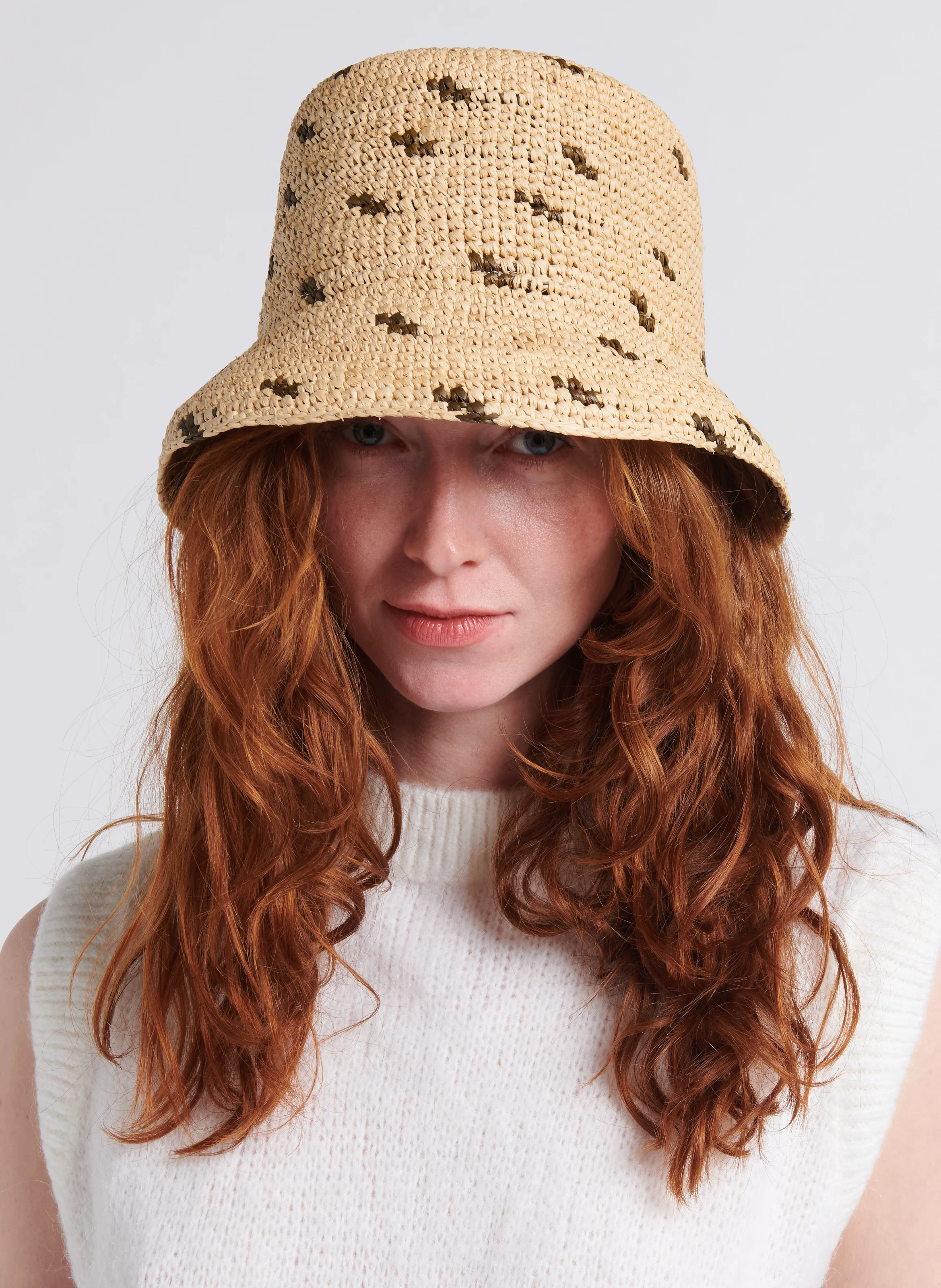 COME - Chapeau réglable en raphia jacquard | Beige