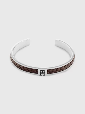 Pulseira de couro trançado e aço inoxidável