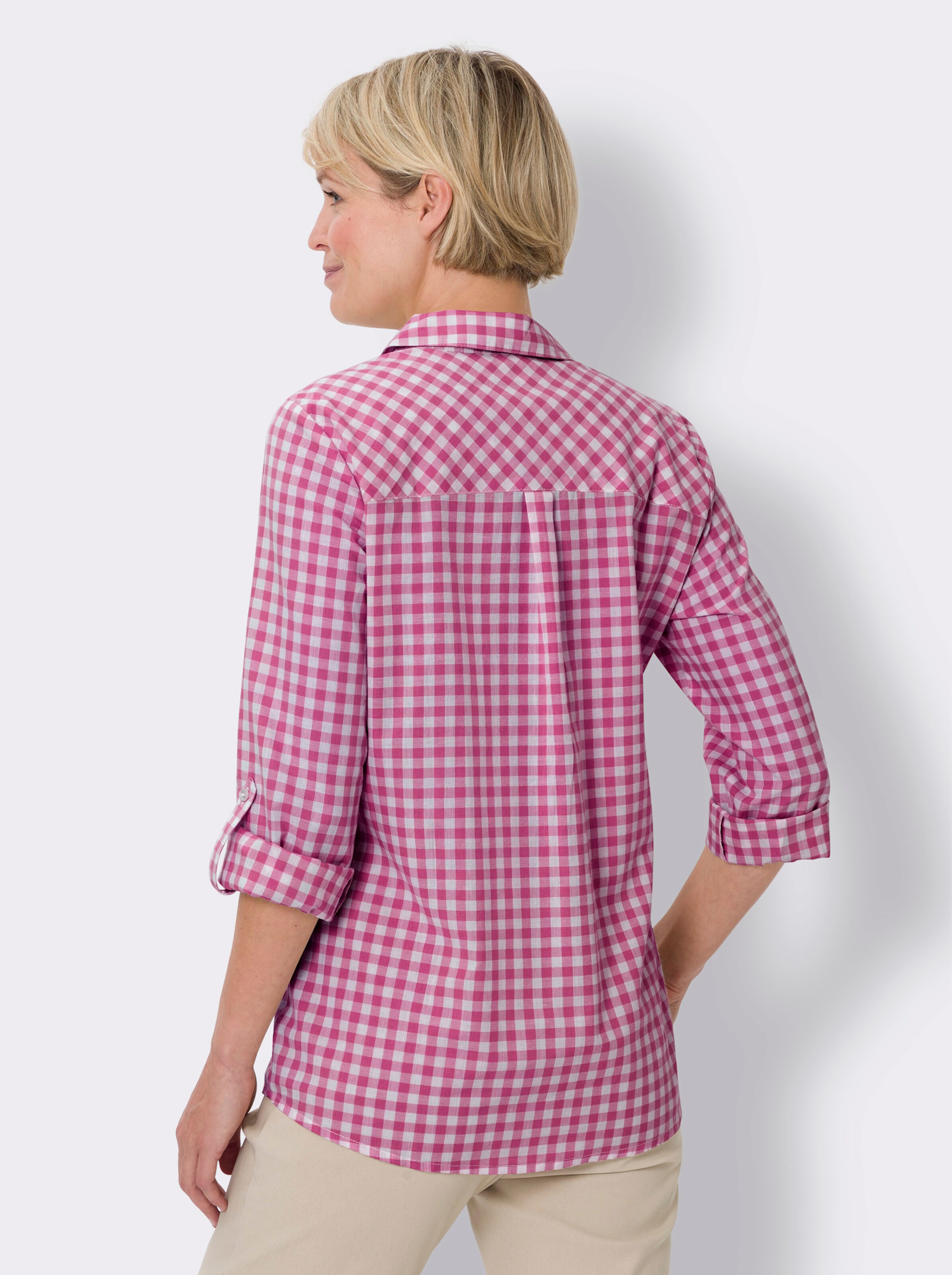 Longbluse mit garngefärbtem Karo-Muster