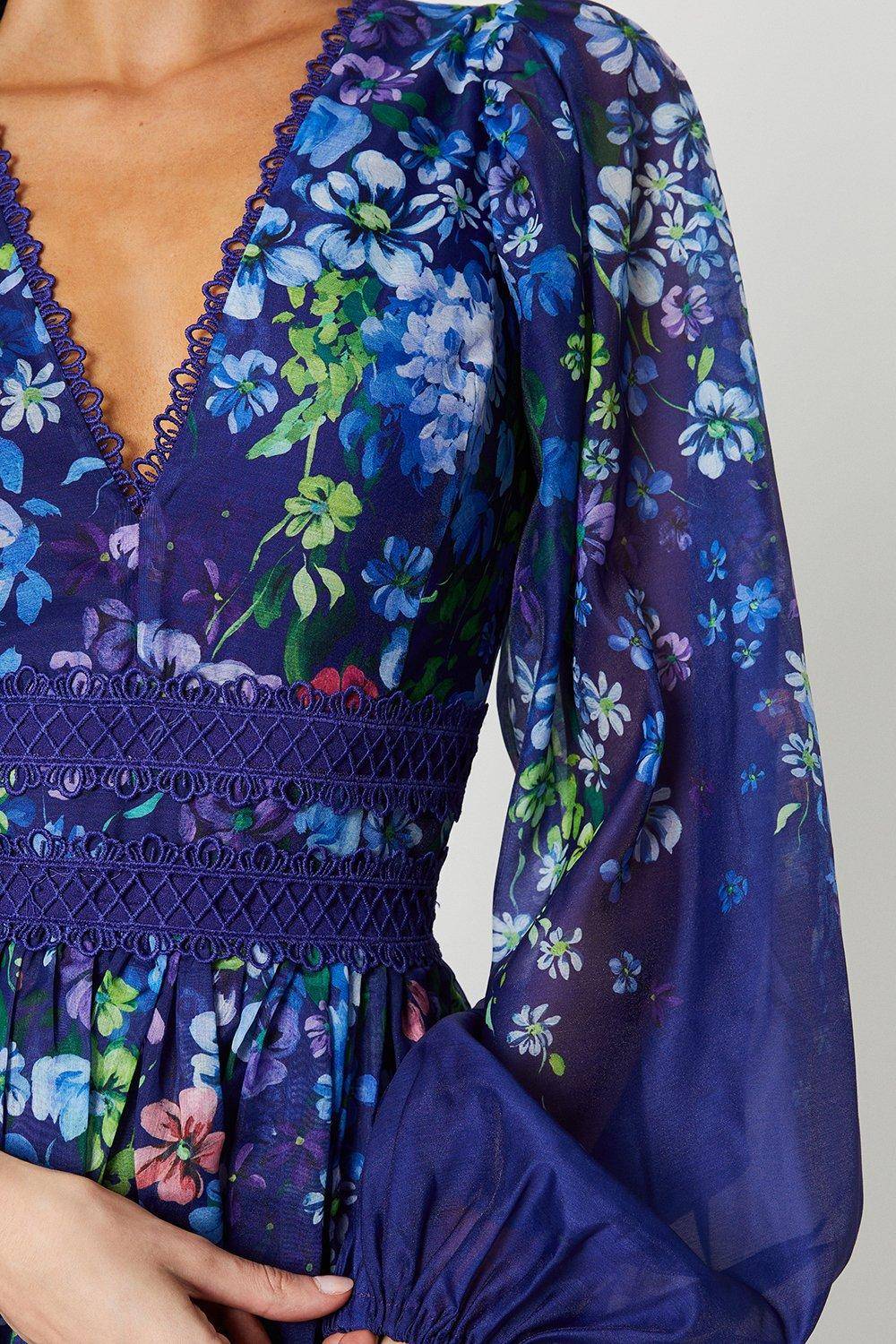 Coast Robe Midaxi en Organza à Motifs Floraux avec Finitions en Dentelle