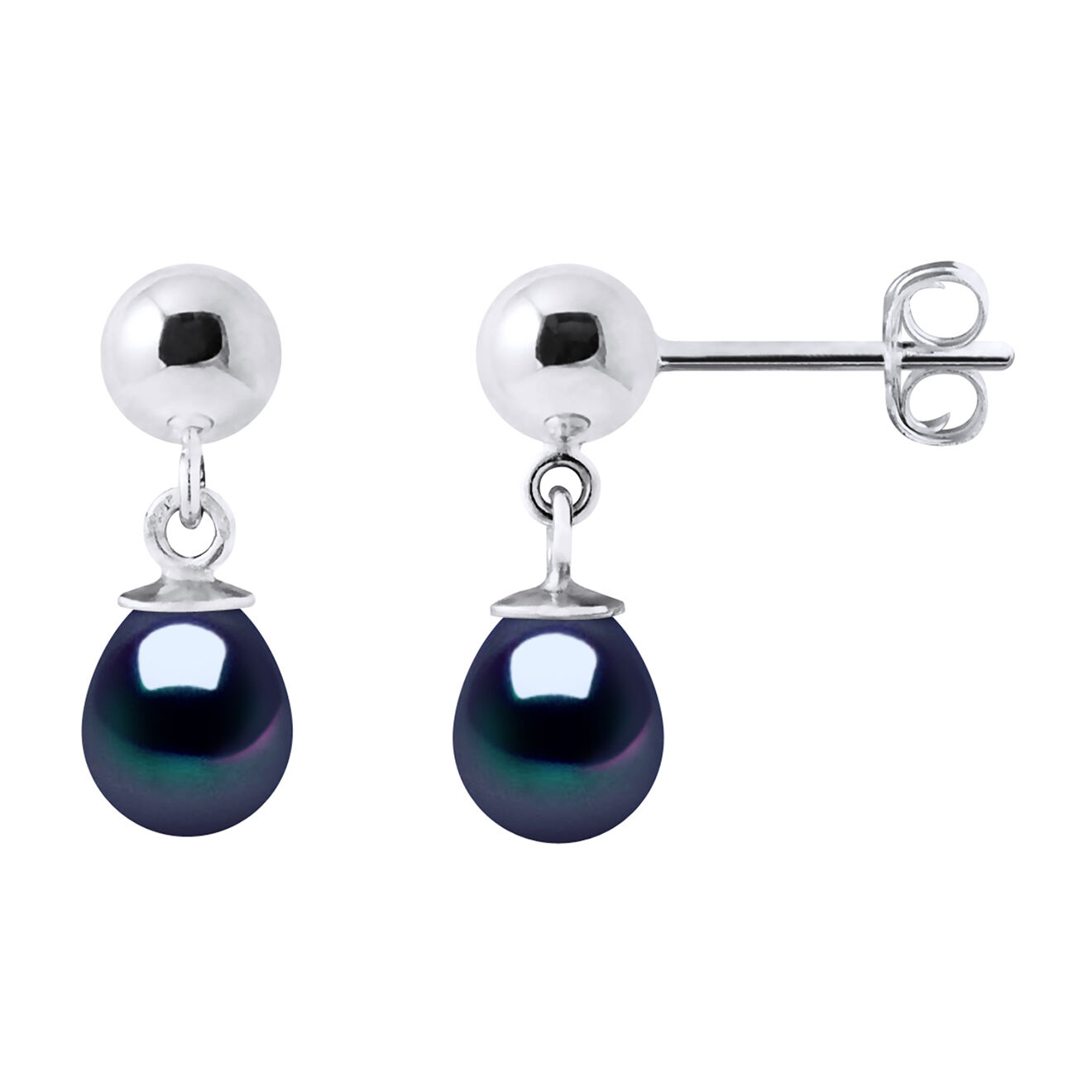 Pearl Addict Boucles d'oreilles Narcisse Argent & Perles d'Eau Douce noir Tahiti