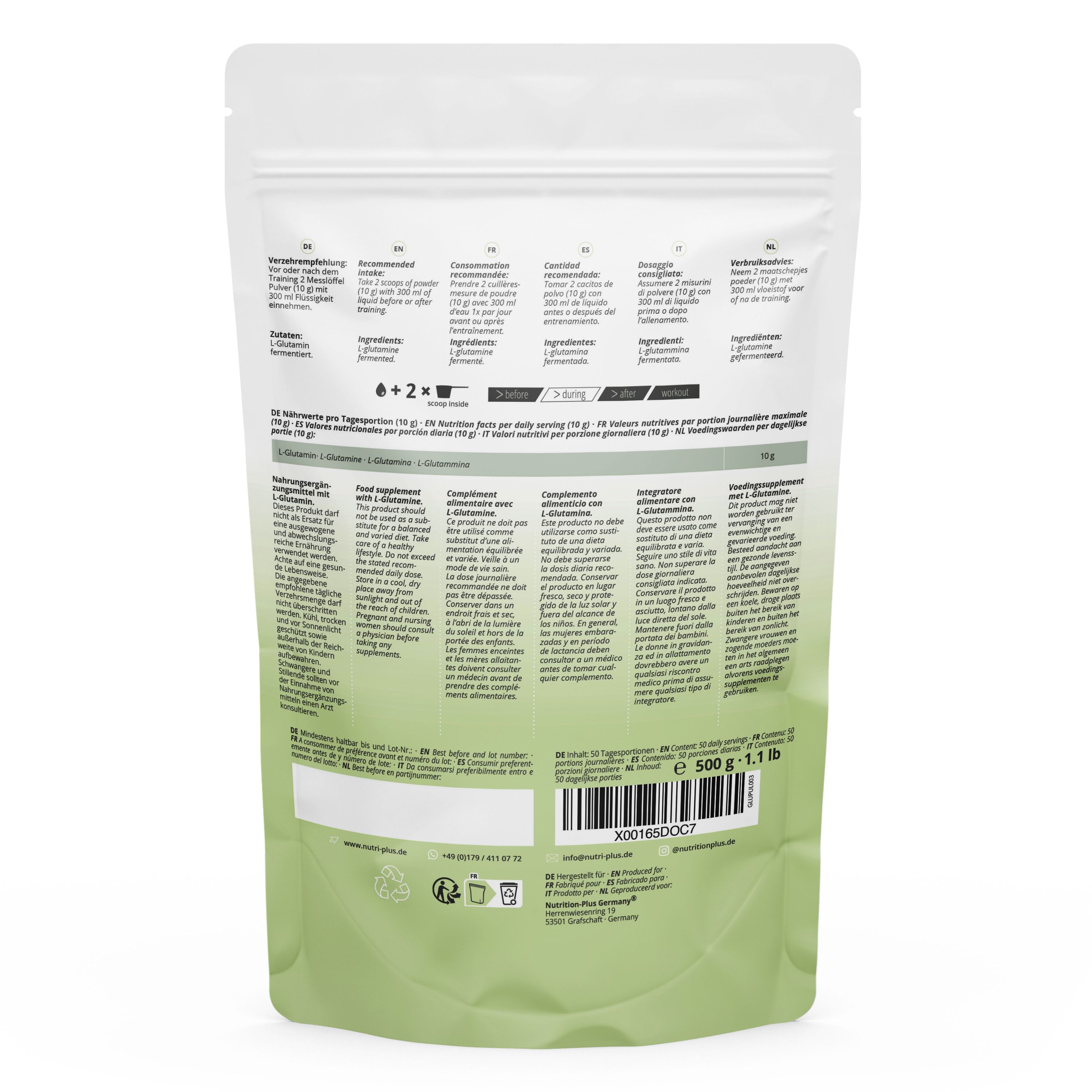 Nutri+ L-Glutamin Pulver 500g Aminosäure