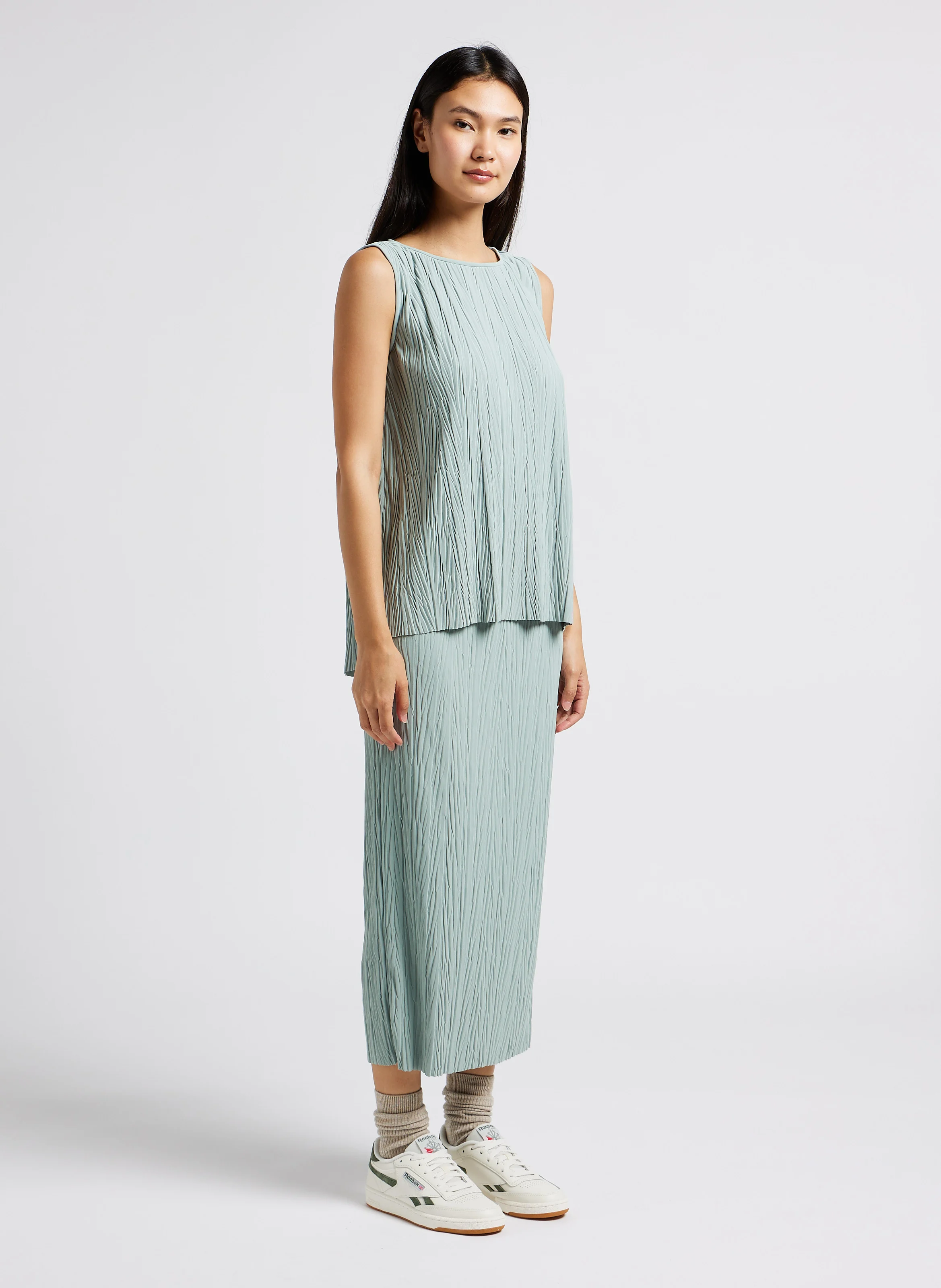 CARNIA - Jupe midi droite texturée | Vert