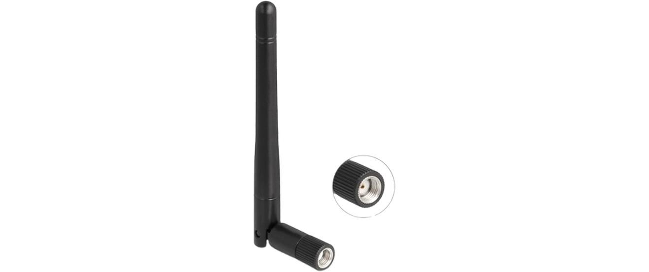 WLAN-Antenne 802.11 ac/ax/a/b/g/n RP-SMA 2 dBi RundstrahlDelock WLAN 802.11 ac/ax/a/b/g/n Antenne RP-SMA Stecker 2 dBi omnidirektional mit Kippgelenk schwarz
