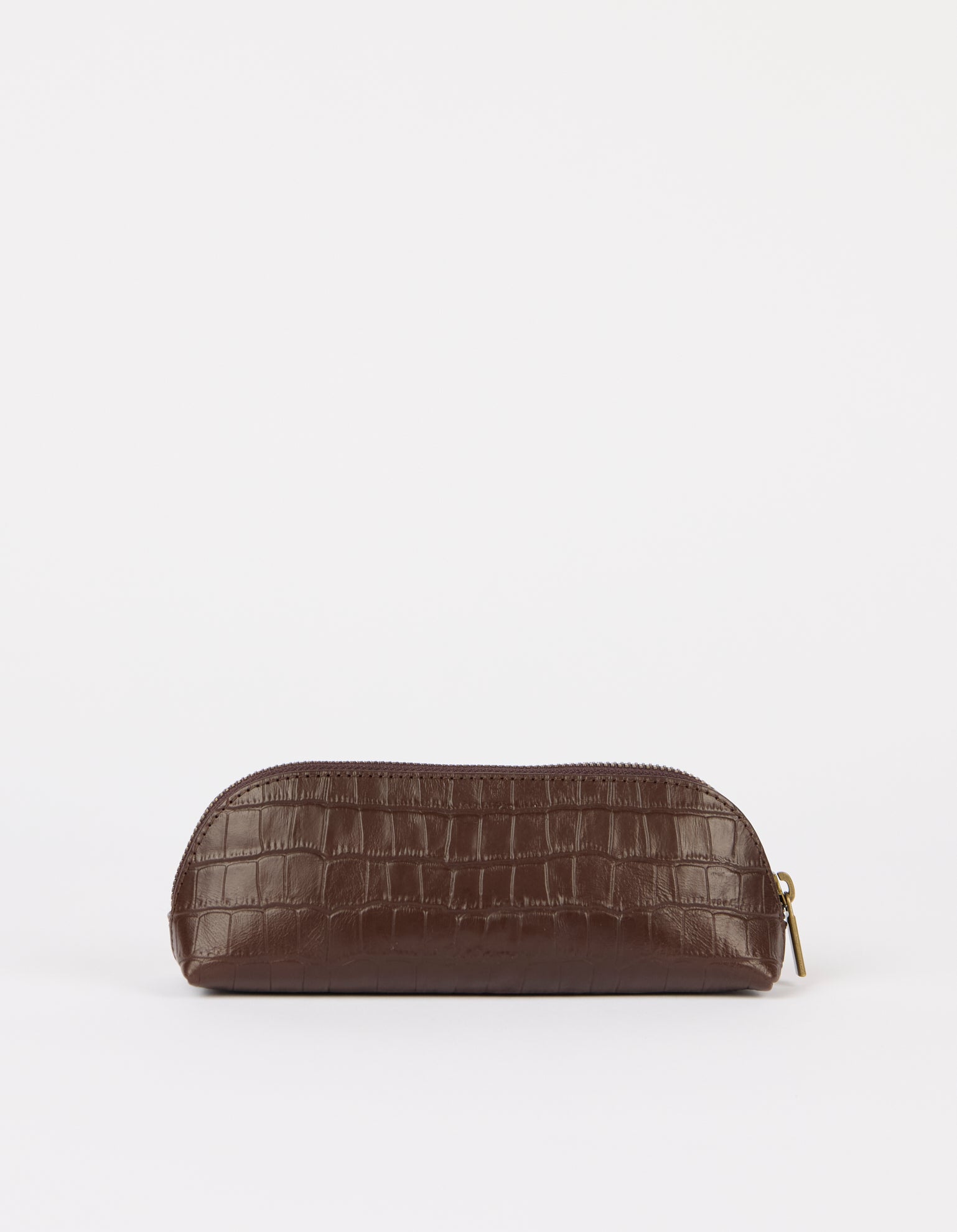 Pencil Case Large - Chocolate Croco Print Leather