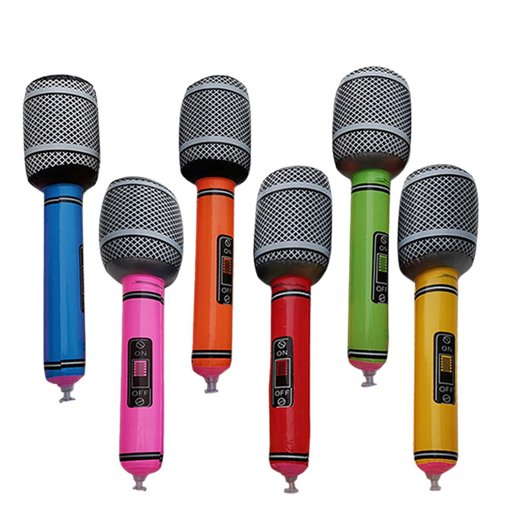 (12er Set) 30x7cm Mottoparty Dekoration Aufblasbares Accessoire Foto Requisite - Karaoke Mikrofon