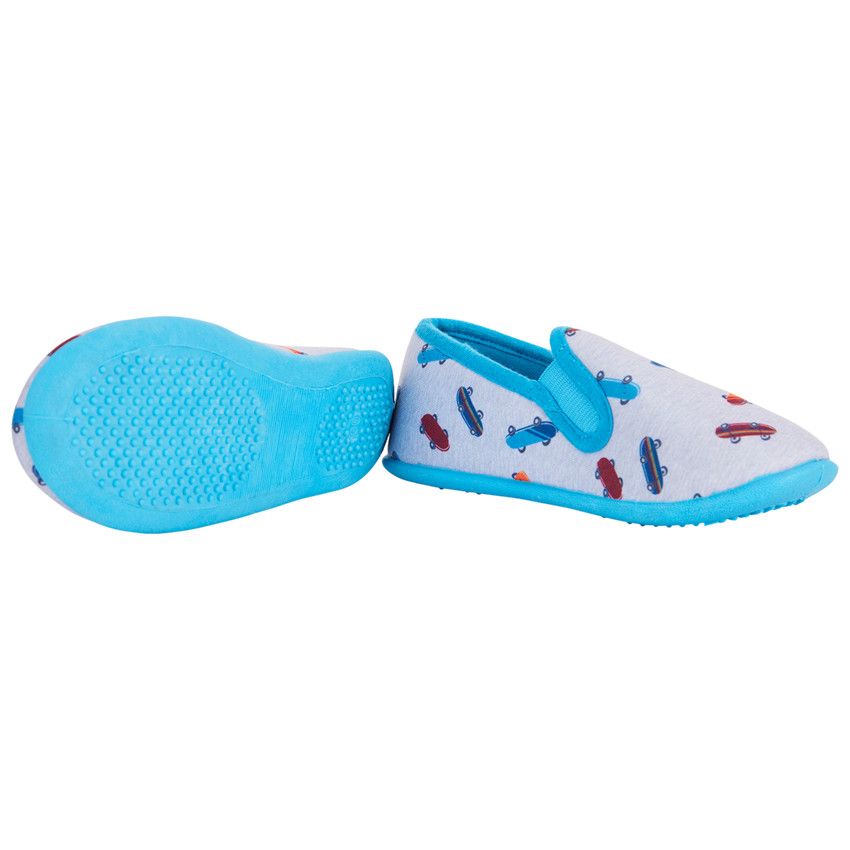 Chaussons bas imprimé skates pour garçon - Gris chiné