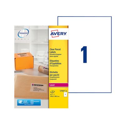 Avery - 25 Étiquettes adresse transparentes - A4 - Impression laser - réf L7567-25