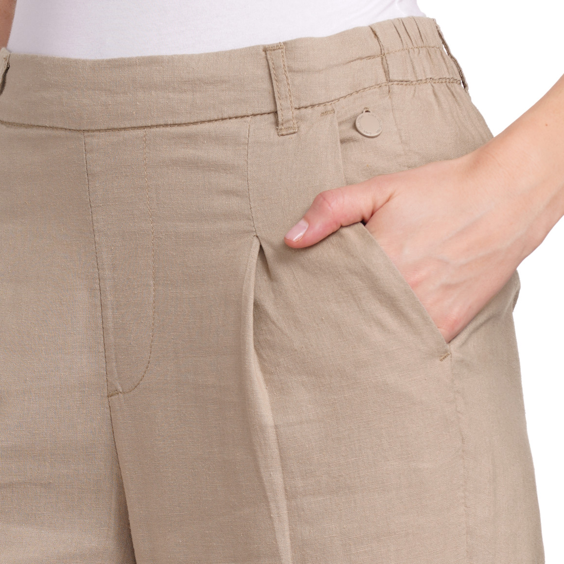 Gina Collection Damen Leinen-Jogpants in Unifarben beige