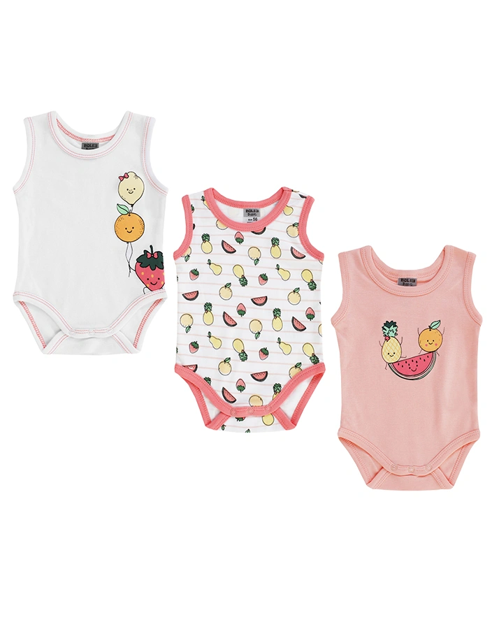 Träger-Body CRAZY FRUITS 3er-Pack in weiß/rosa