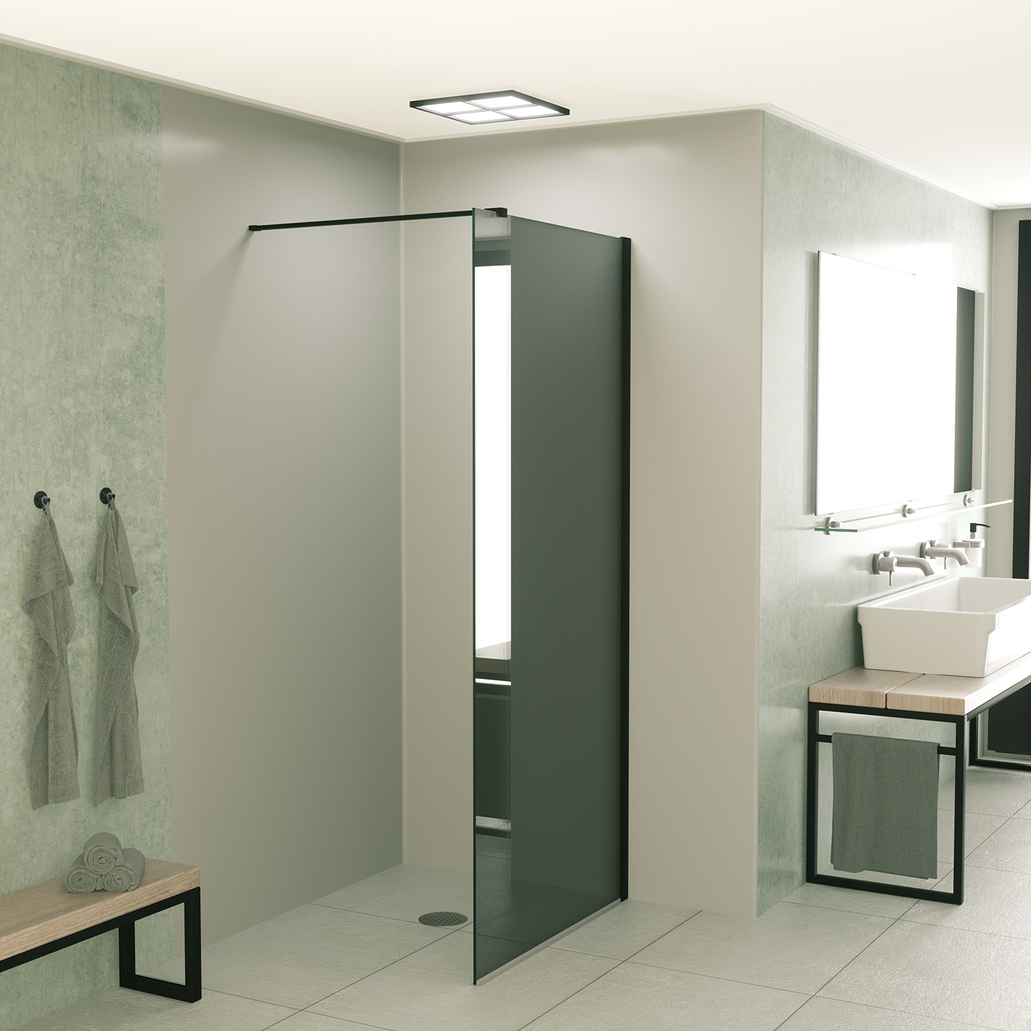 Mueller Slimline inloopdouche 90cm rookglas anti-kalk inclusief mat zwart profiel & stang