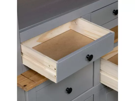 Vaisselier 4 portes 4 tiroirs pin massif gris et clair Iris