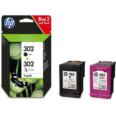 HP 302 - Pack de 2 - noir et 3 couleurs - cartouche d'encre originale (X4D37AE)