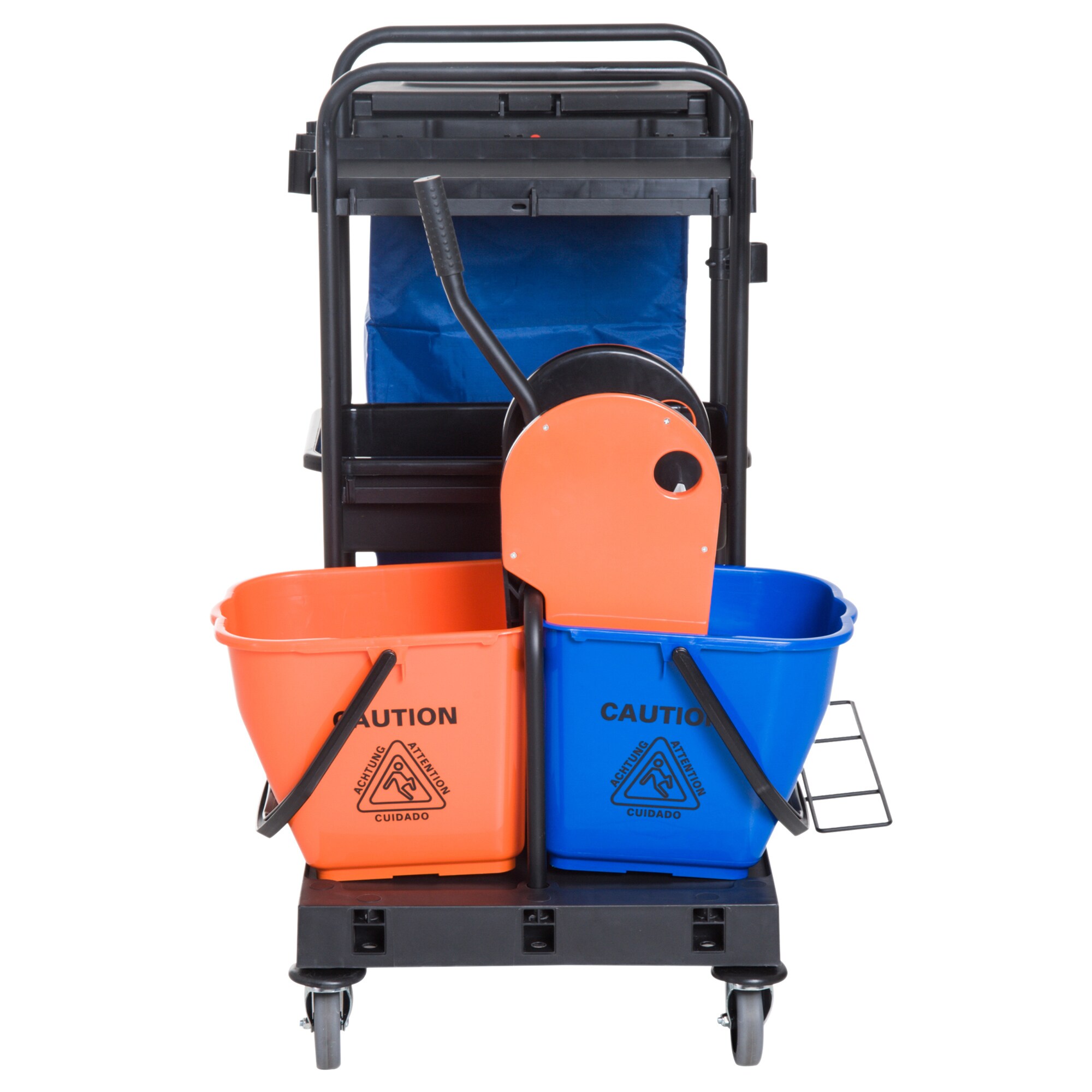 HOMCOM Putzwagen mit 4 leichtgängigen Rollen schwarz, blau, orange 111x 63,3x 103 cm (LxBxH)