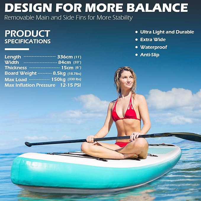 ADVENOR Paddle Board 11'x33 x6 Extra Wide Inflatable Stand Up Paddle Board with Adjustable Paddle,Backpack,Waterproof Bag,Leash,and Hand Pump,Repair Kit