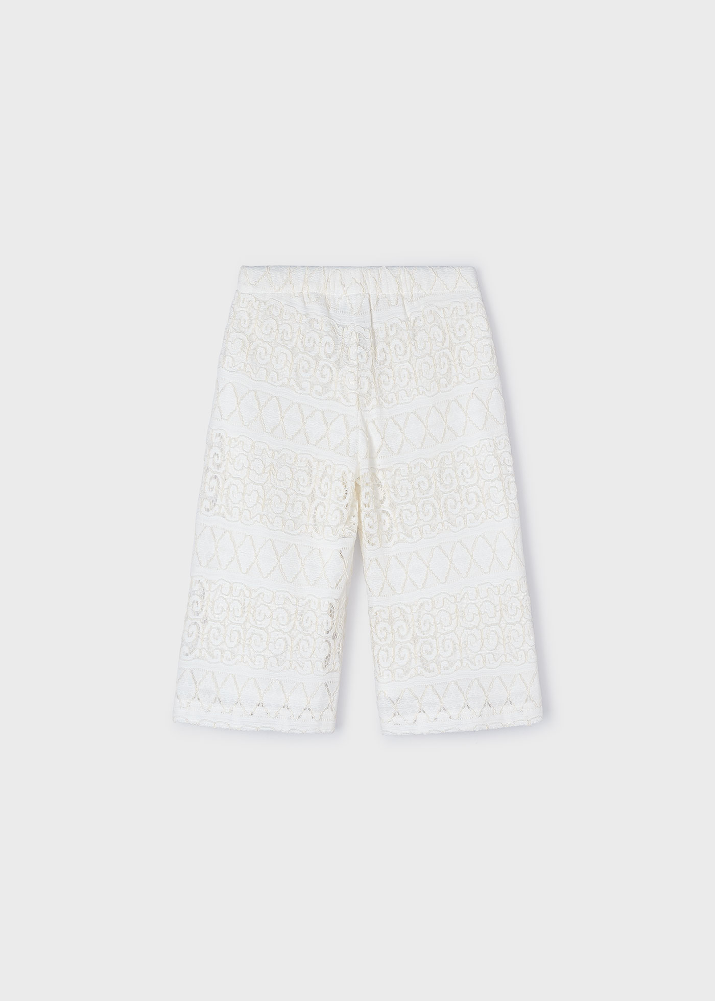 Calças culote de crochê para meninas, cor creme