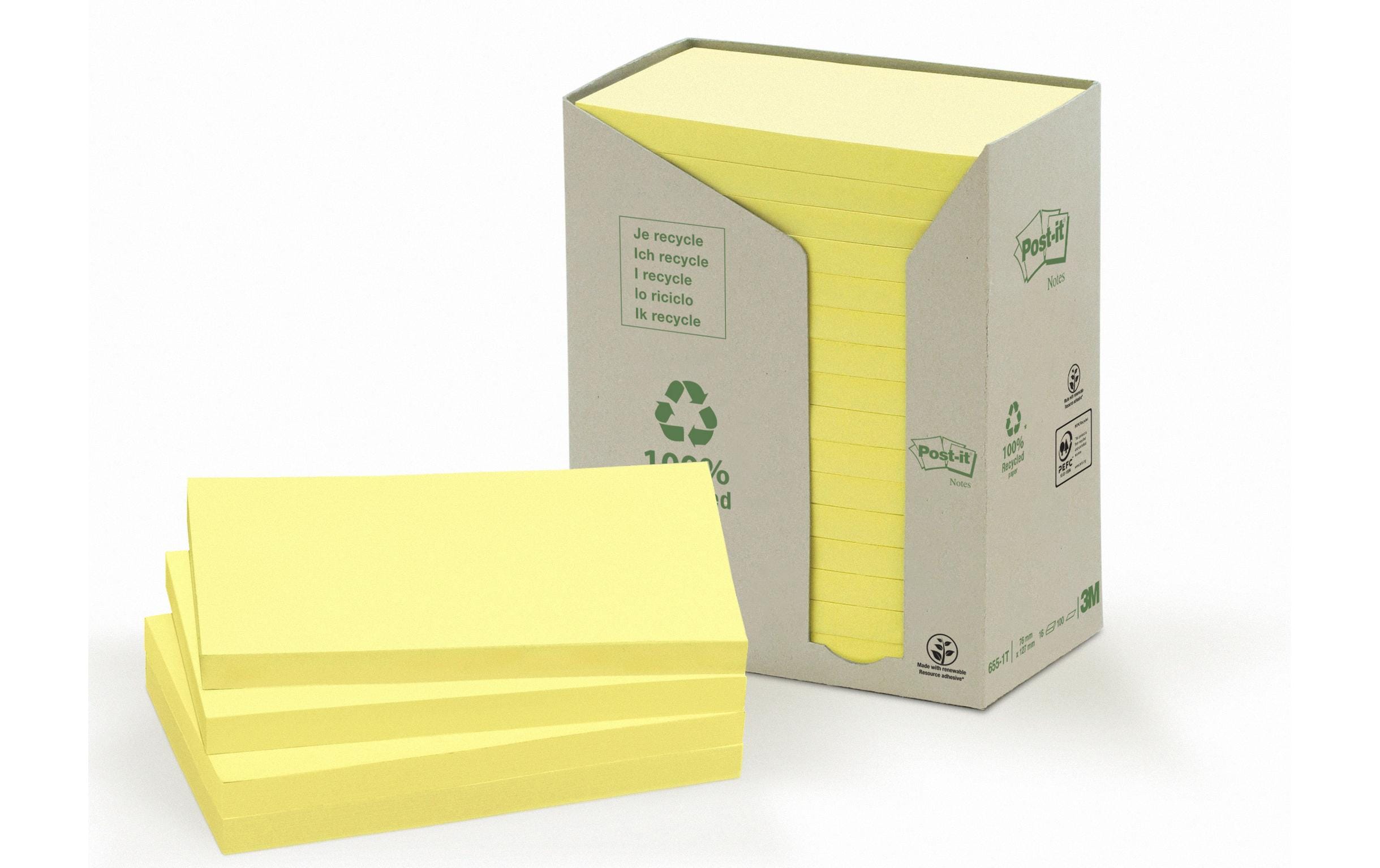 Notizzettel Post-it Recycling Notes 7.6 cm x 12.7 cm GelbPost-it Haftnotizen Green Notes Gelb