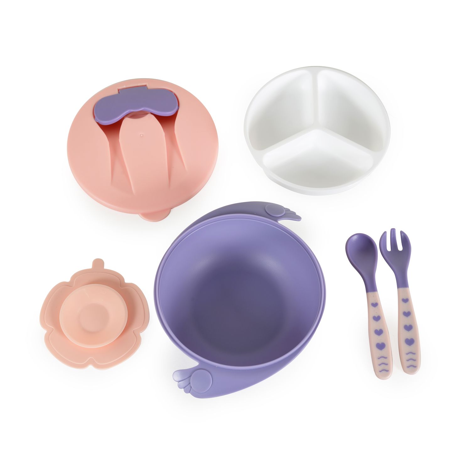 Cangaroo Kindergeschirrset Jelly F1730 rutschfester Boden, Gabel, Löffel, Deckel rosa