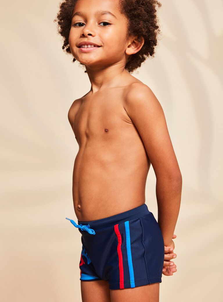 Boxer de bain bleu marine à motif surfeur
