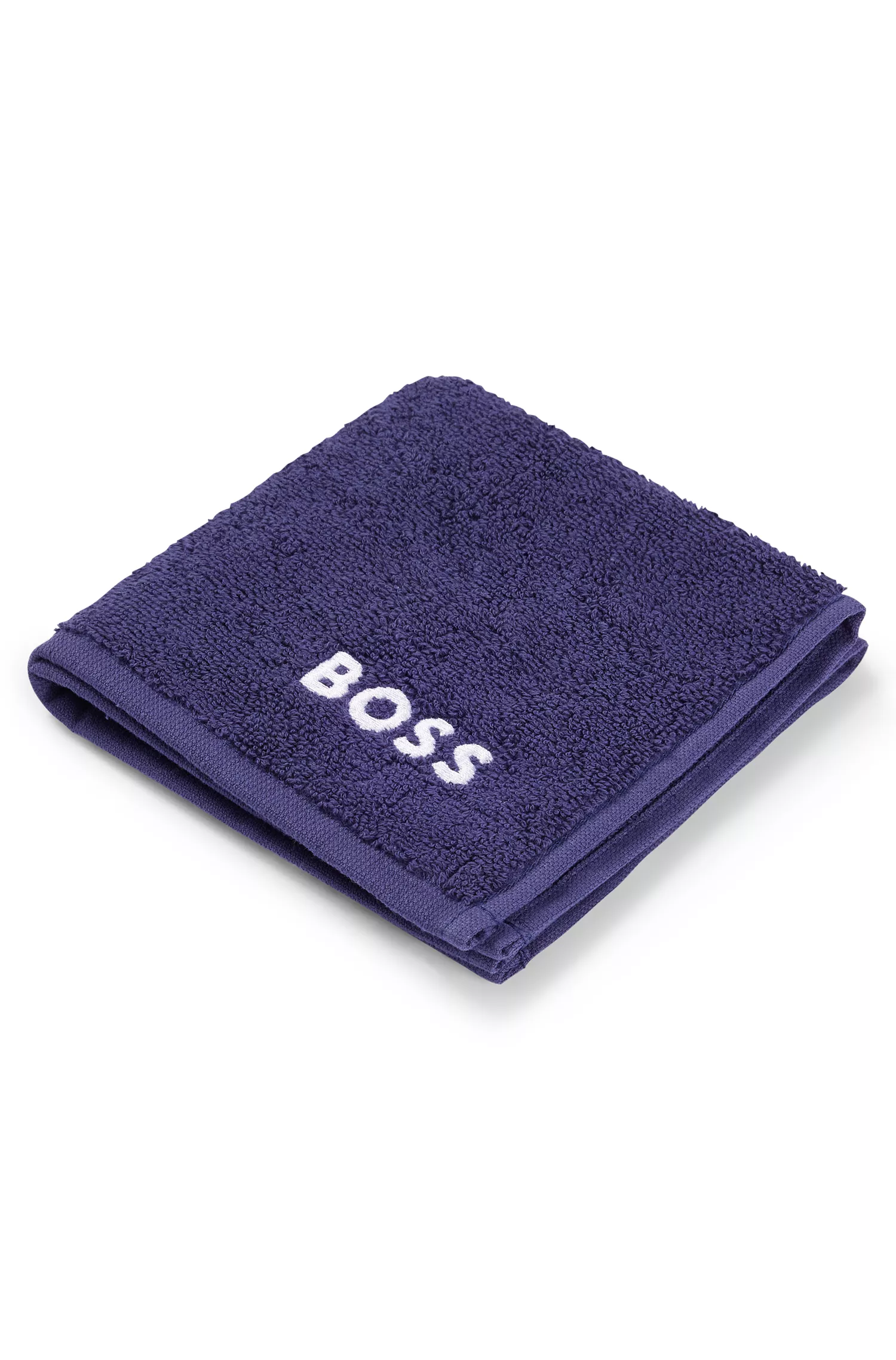 Toalha de rosto BOSS em algodão preto com bordado do logotipo branco