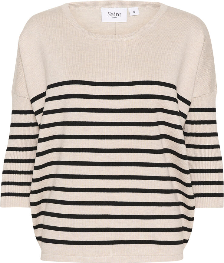 Saint Tropez MilaSZ R-neck St. Pullover Gray morn mila stripe