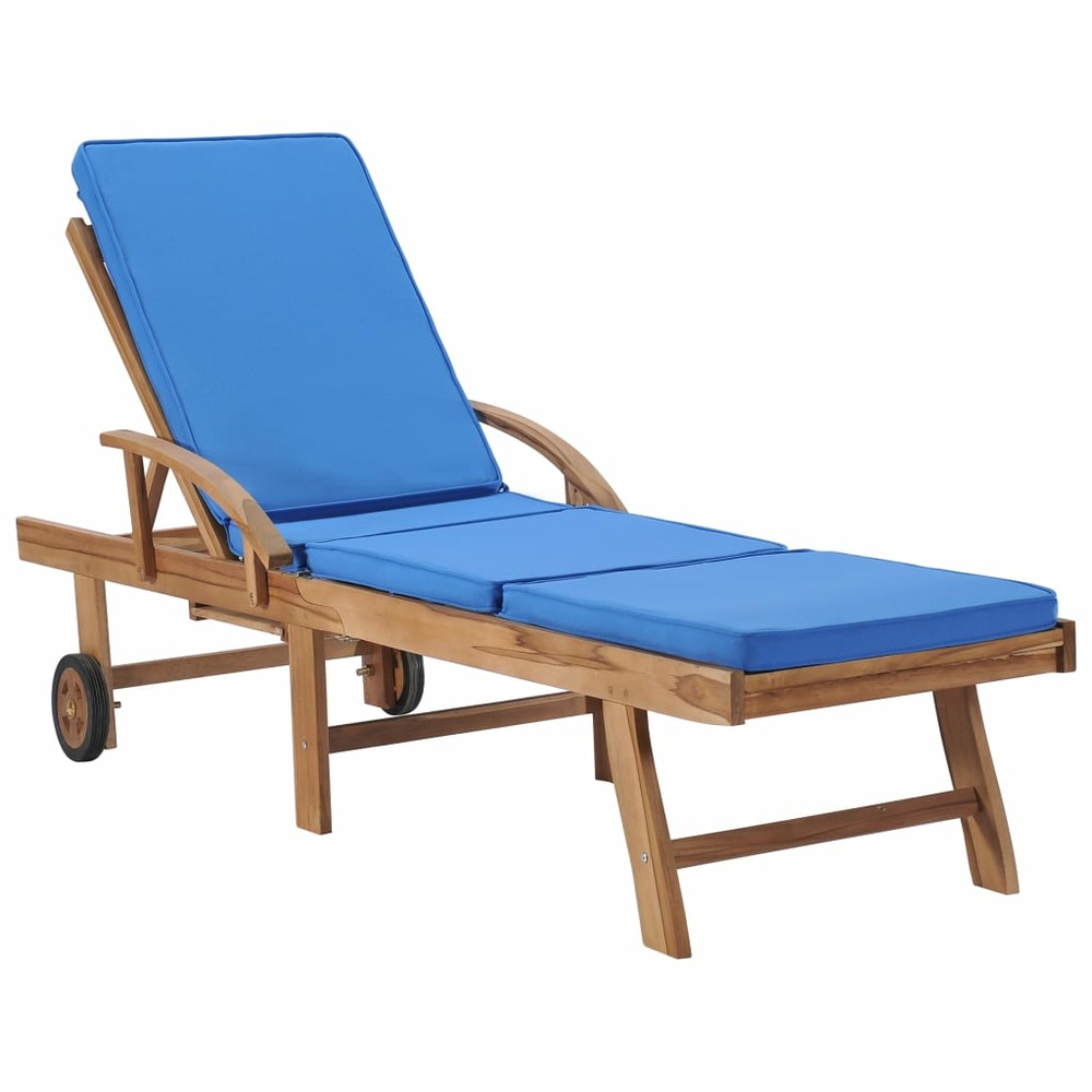 Lot de 2 transats chaise longue bain de soleil lit de jardin terrasse meuble d'extérieur avec coussins bois de teck solide bl